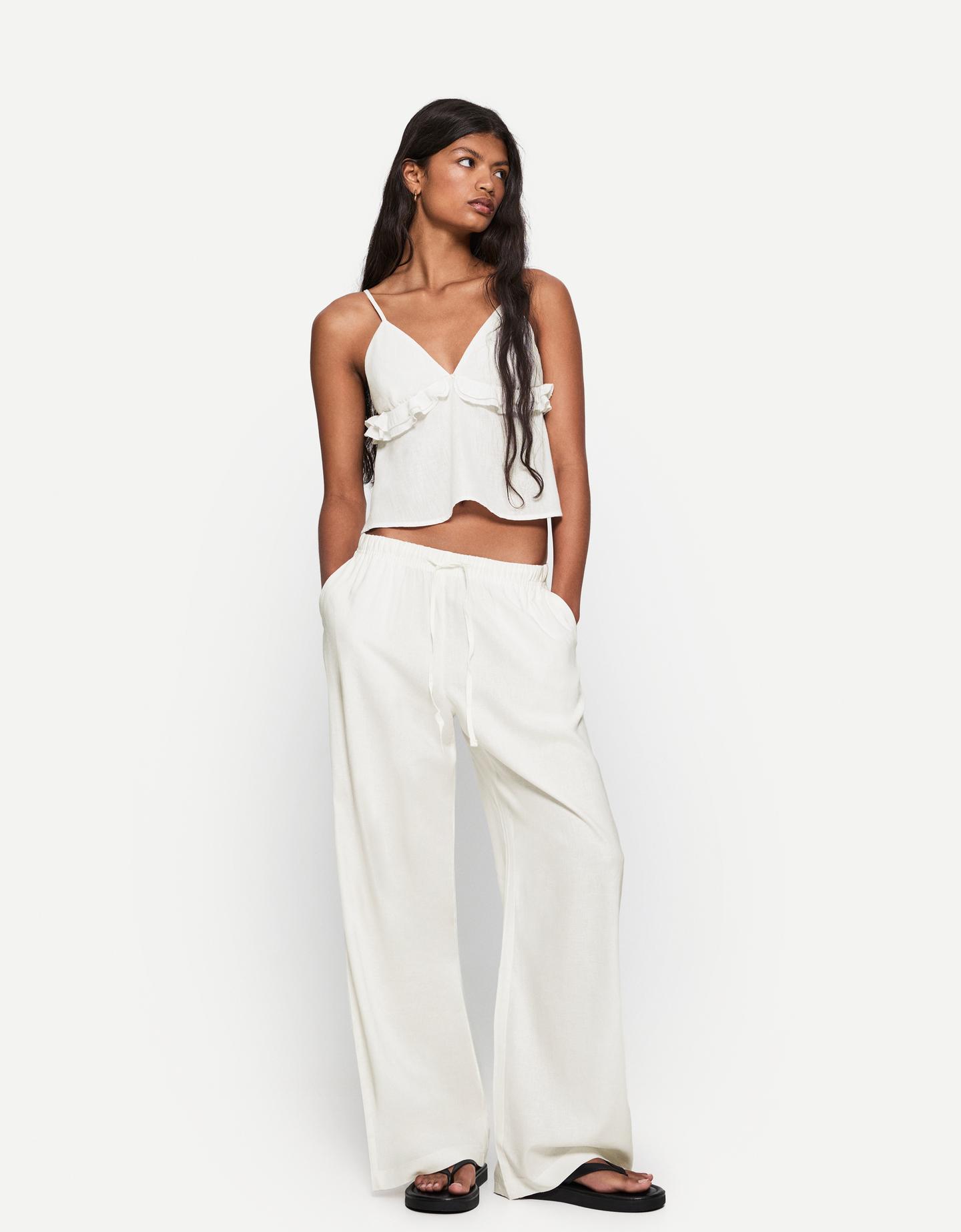 Bershka Top Tirantes Rústico Mujer L Blanco