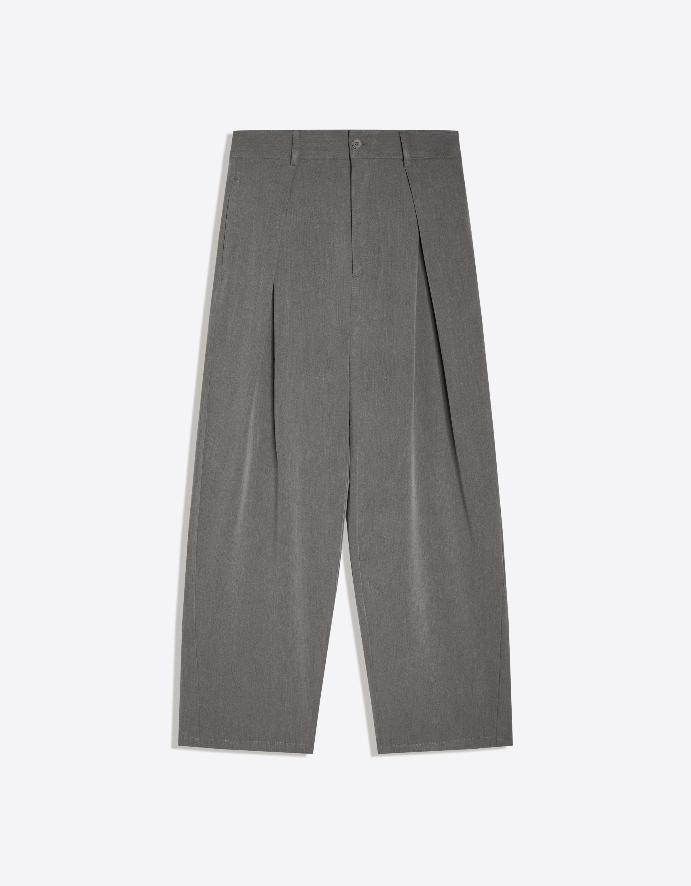 Bershka Pantalón Baggy Pliegues Hombre 34 Gris