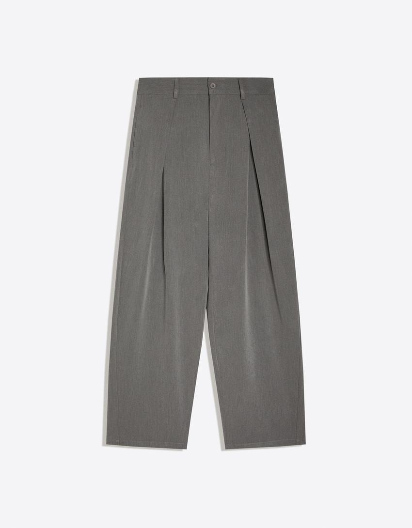 Pantalon baggy à plis-Gris