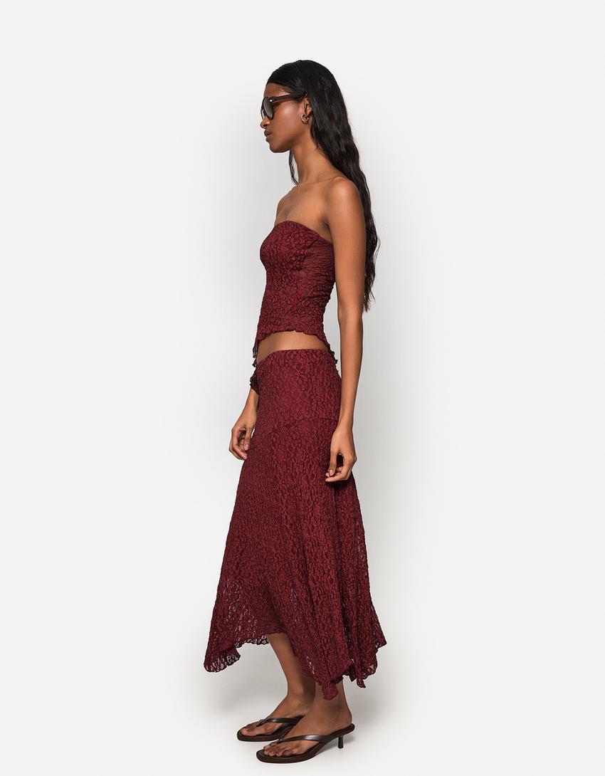 Blonde lace top and midi skirt set-Burgundy-0