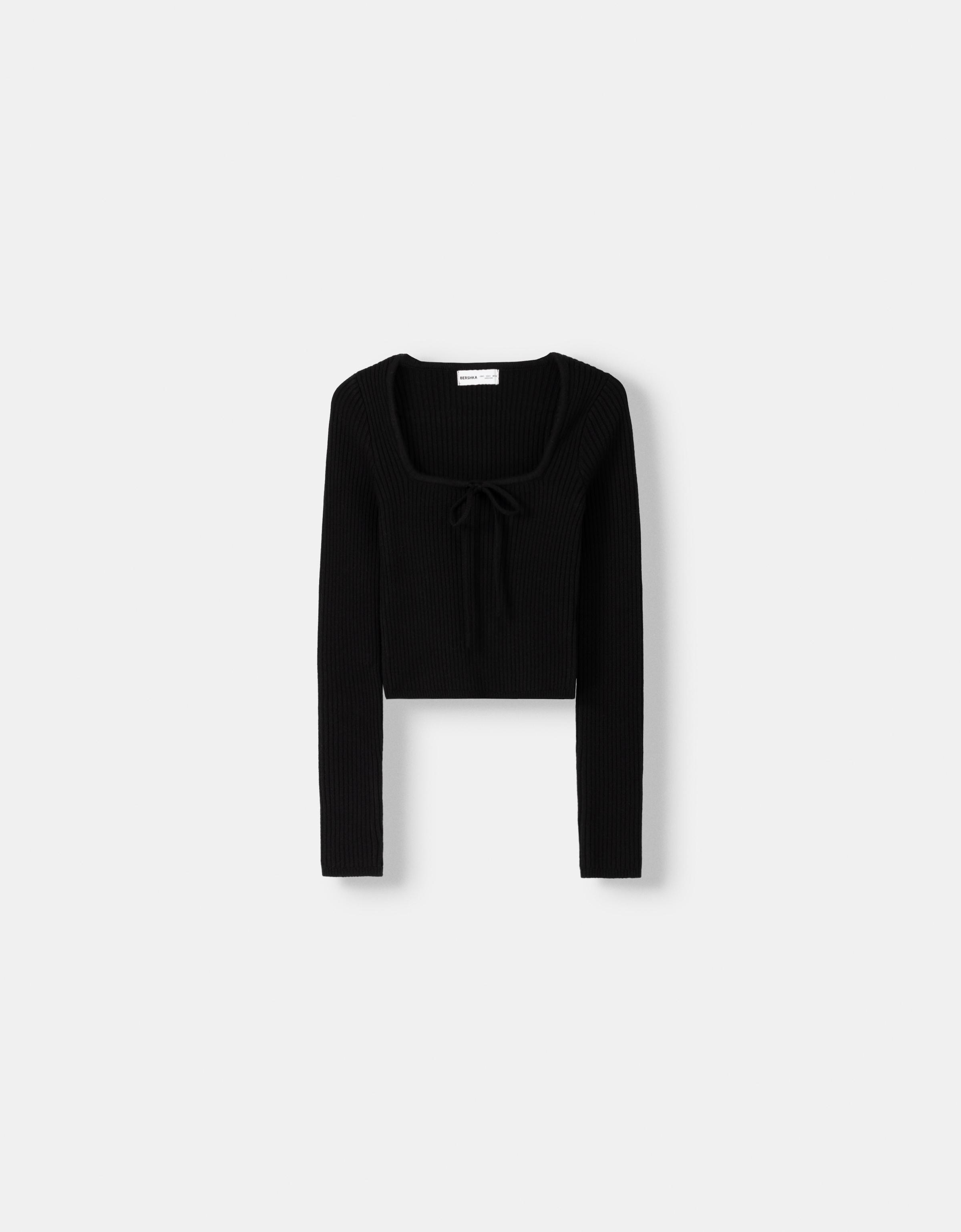 Bershka Pullover Mit Kastenausschnitt Und Schleife Damen S Schwarz