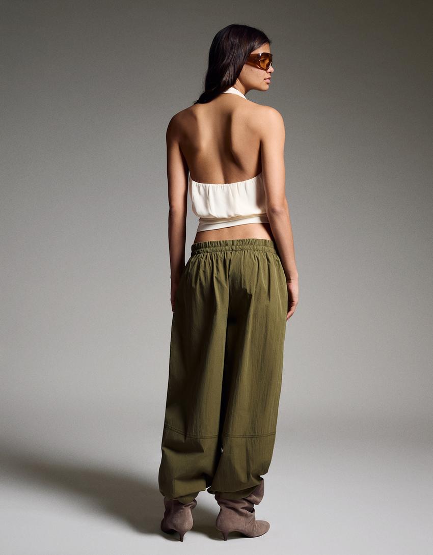 Crossover halter neck top-Cream