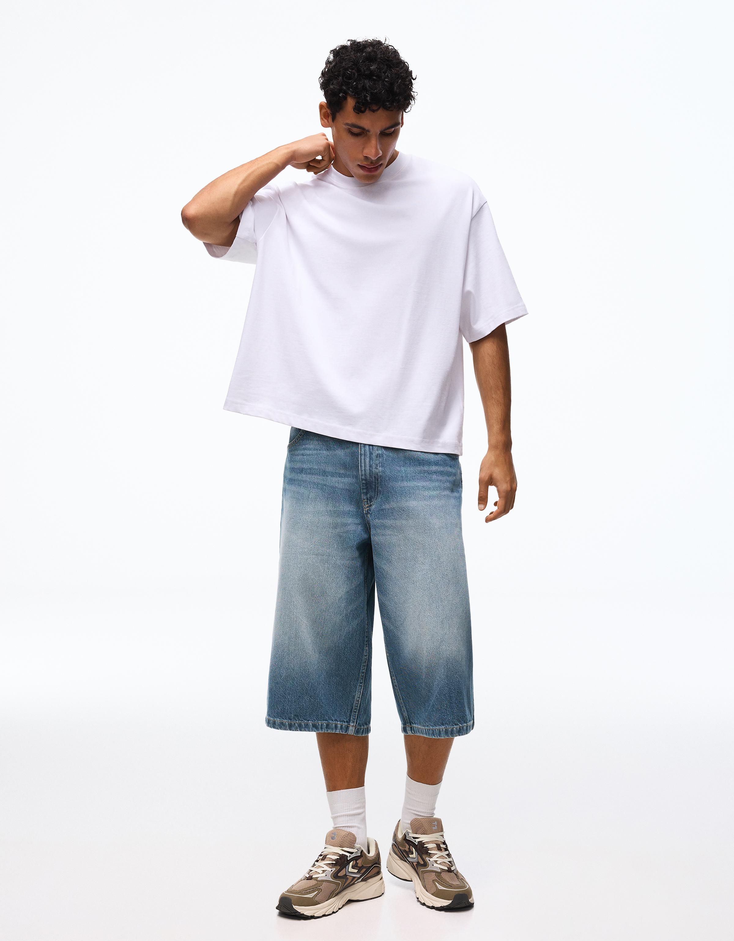 Super baggy denim Bermuda shorts — Light blue