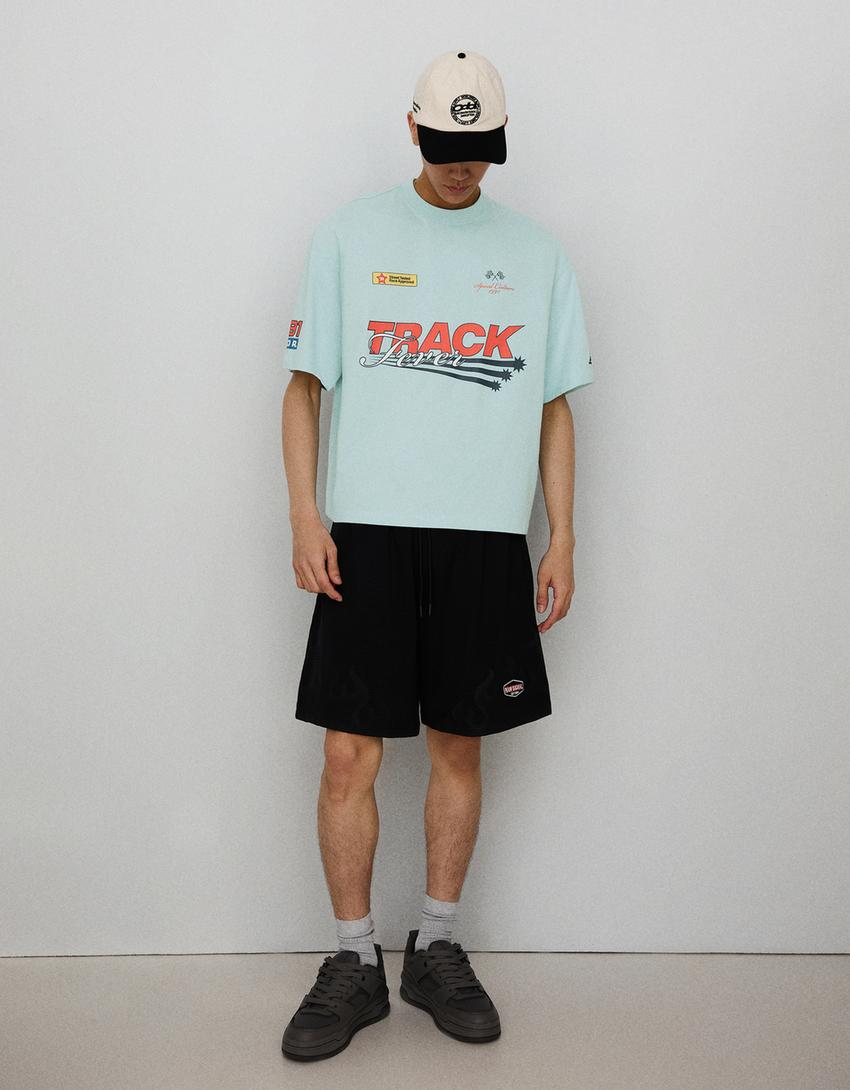T-shirt manches courtes relaxed fit imprimé-Bleu
