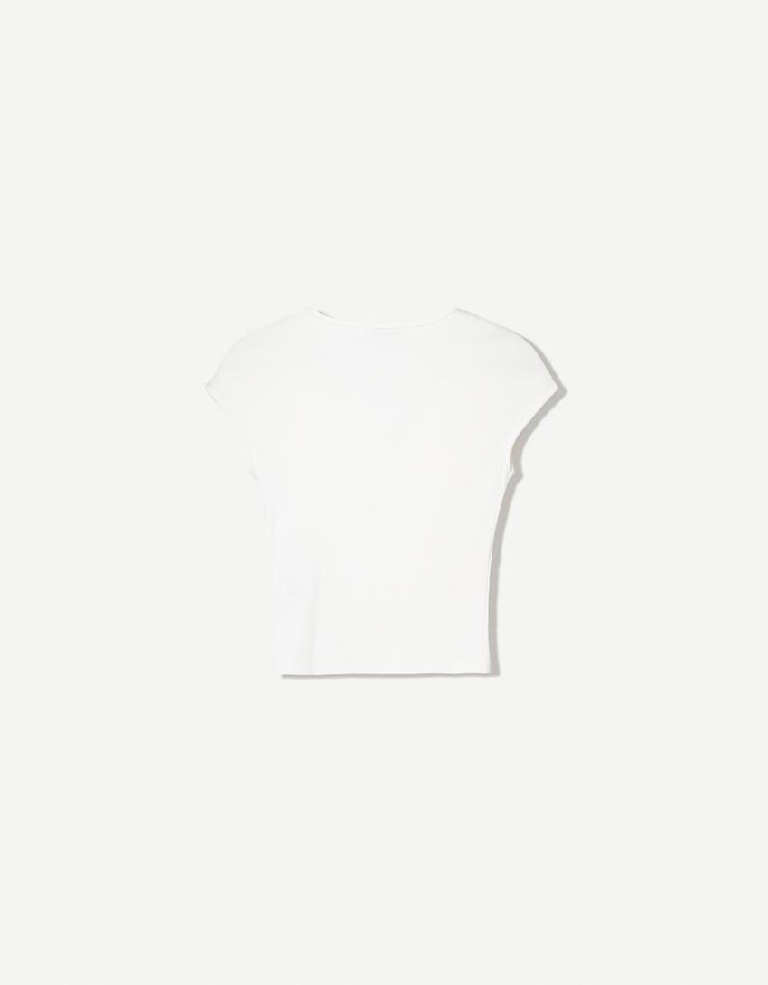T-Shirt mit V-Ausschnitt-Grbrochenes Weiss-4