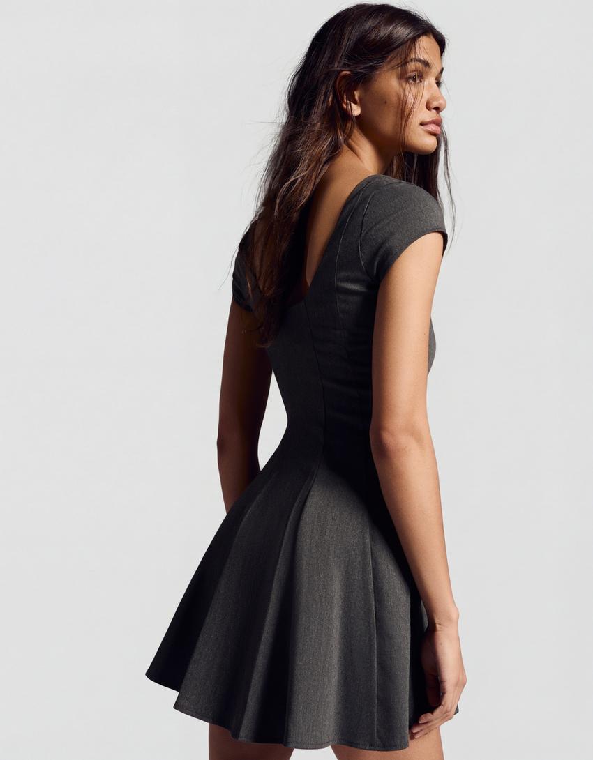 Bengaline mini dress with flared skirt-Grey