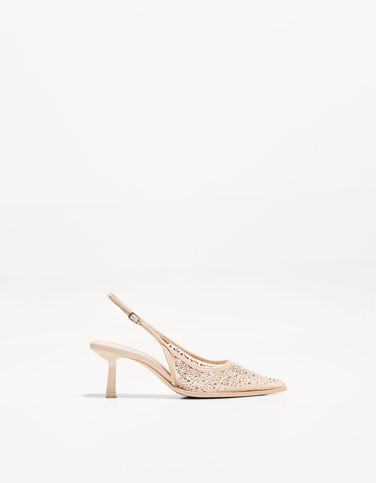 Bershka Zapato Tacón Kitten Brillos Mujer 40 Arena