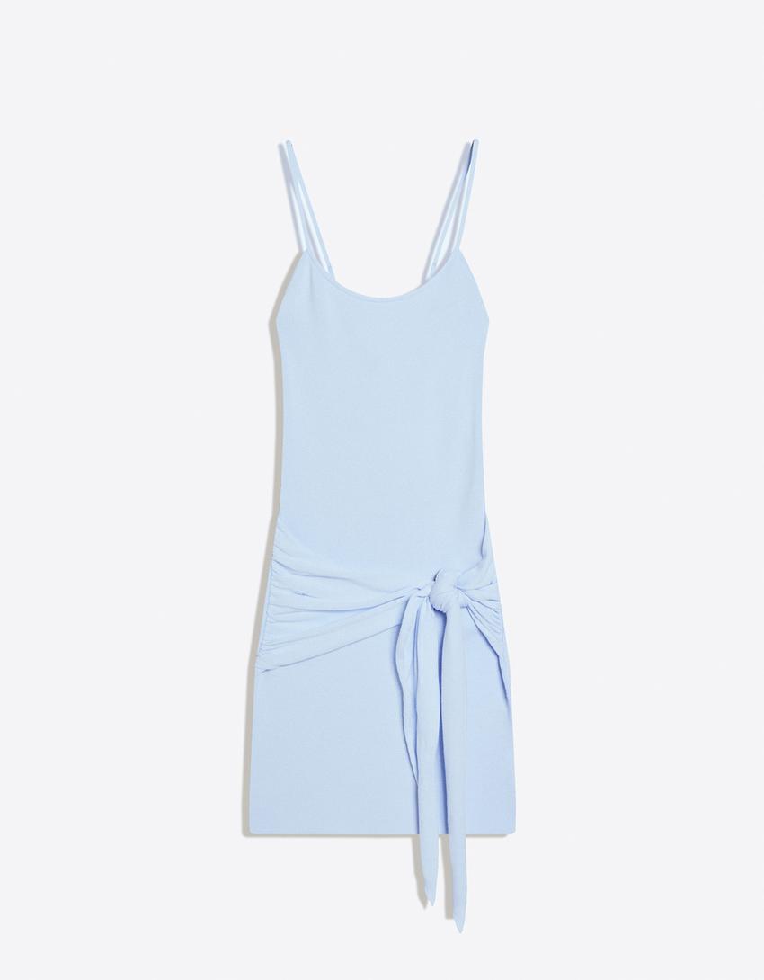 Mini dress with tie detail-Light blue