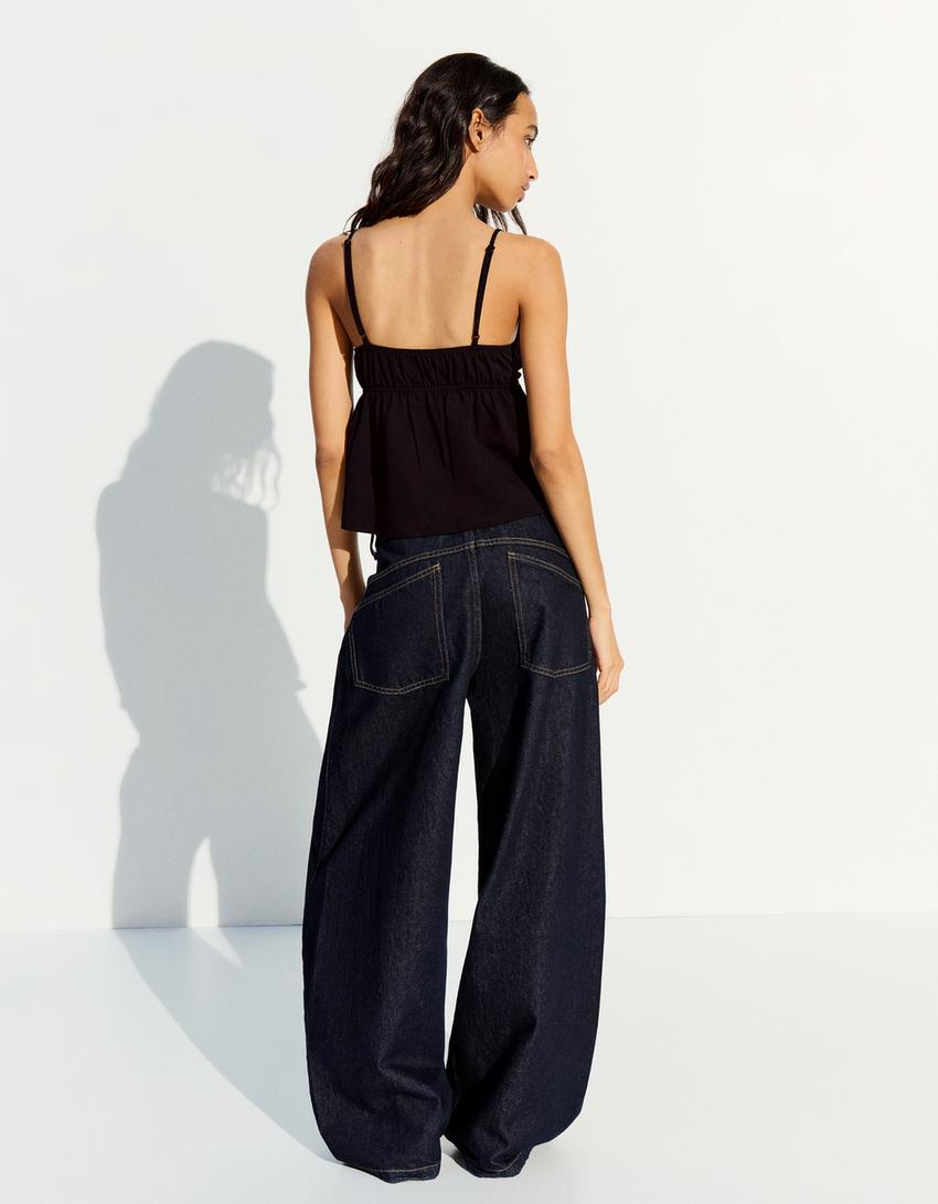 Peplum askılı top-Siyah