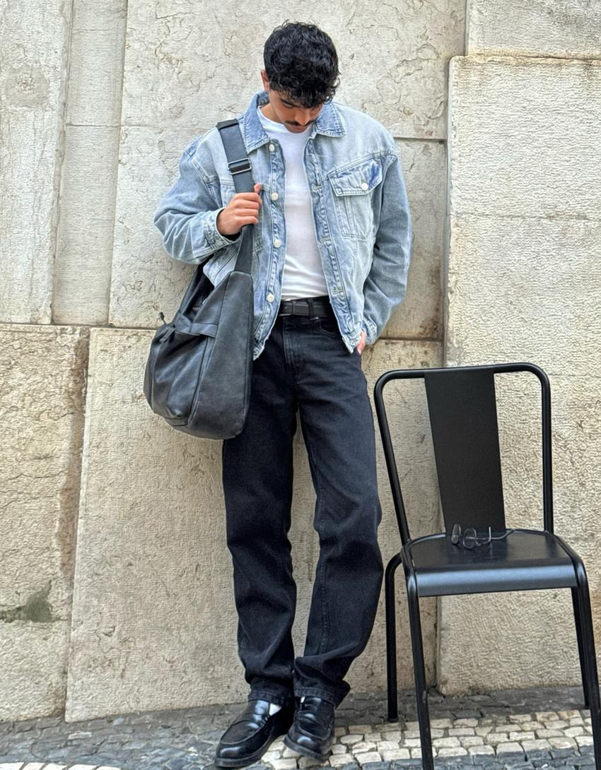 Denim jack-Gewassen blauw