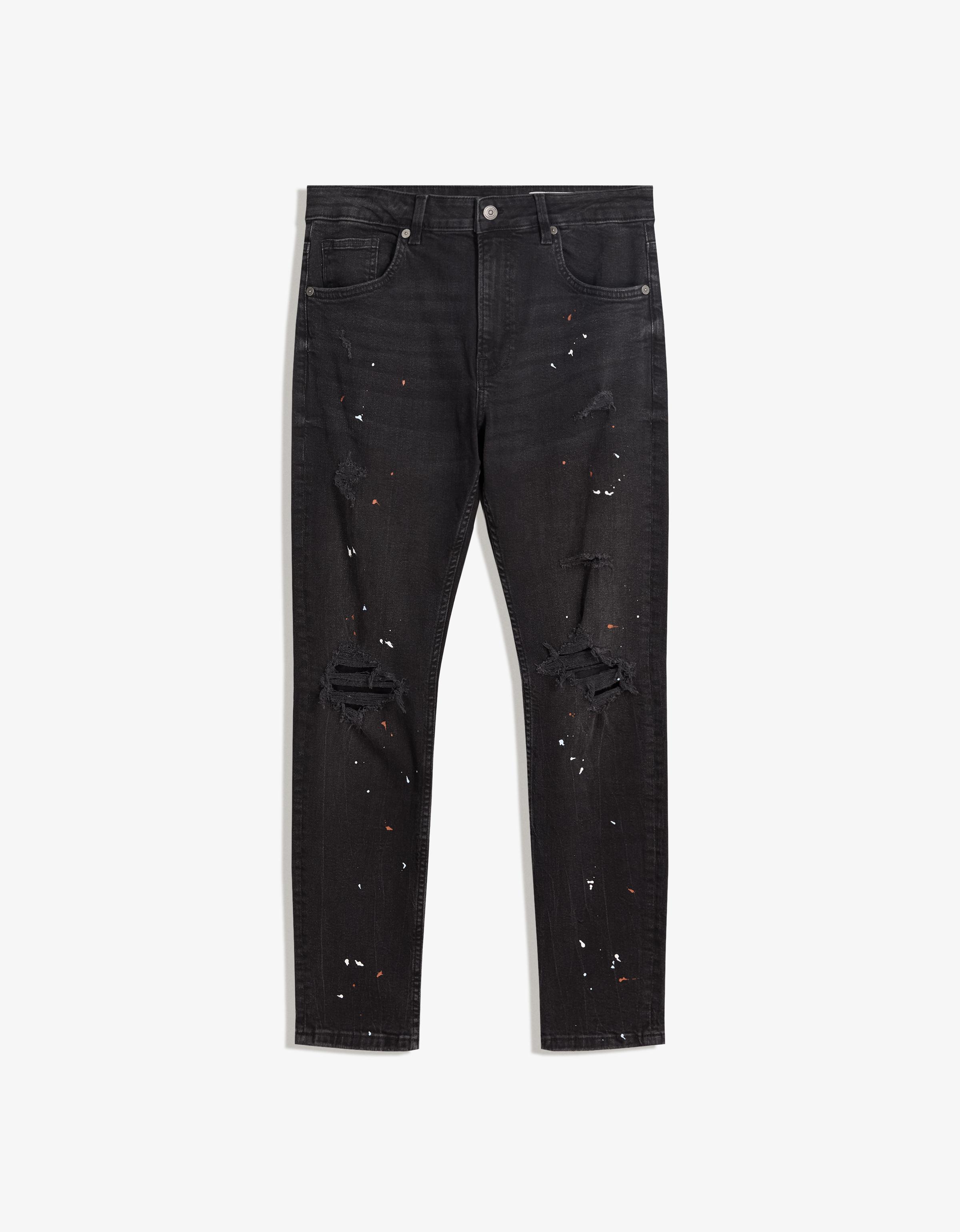 Bershka Ripped Jeans Herren 36 Schwarz