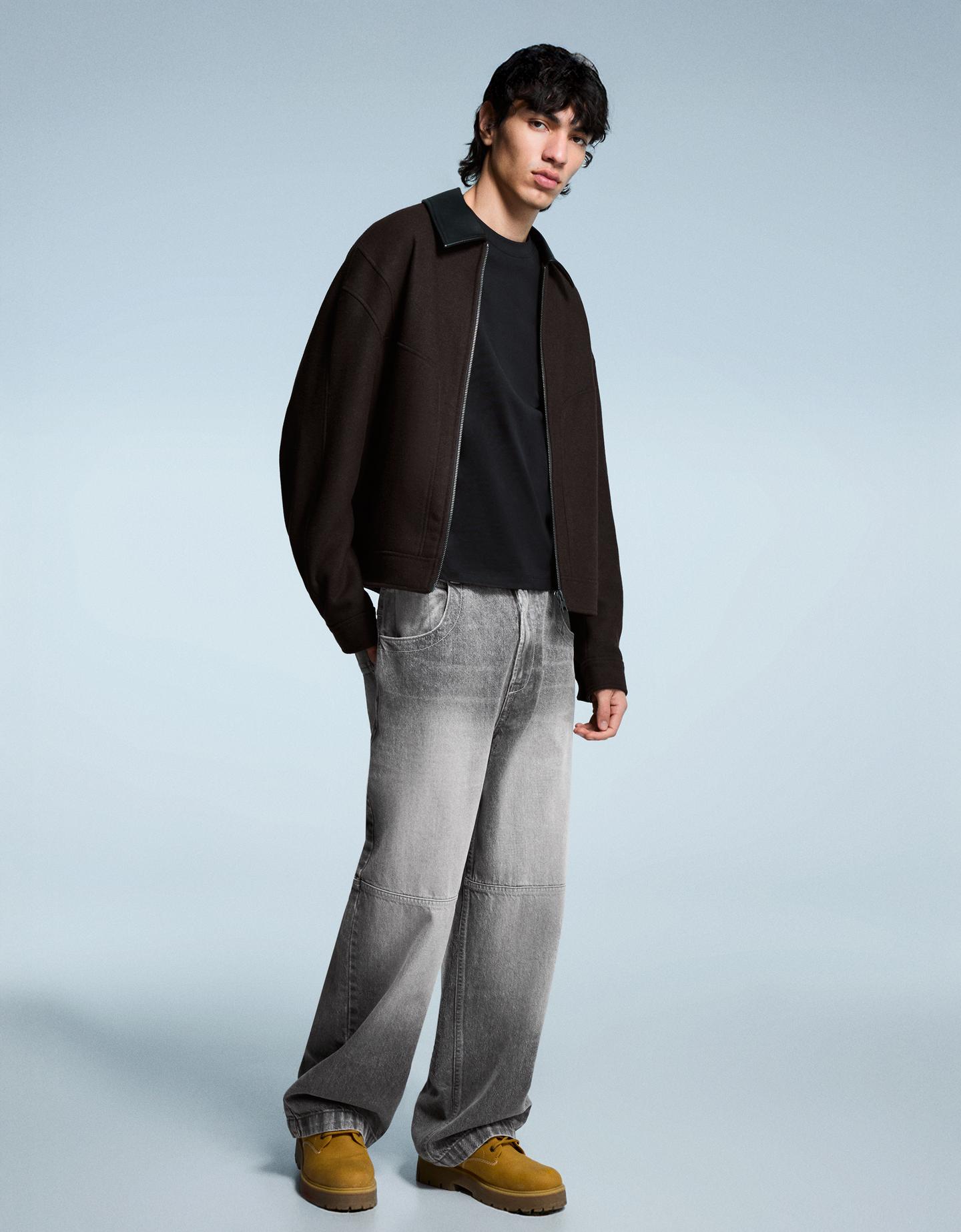 Bershka jeansy o kroju super baggy szary