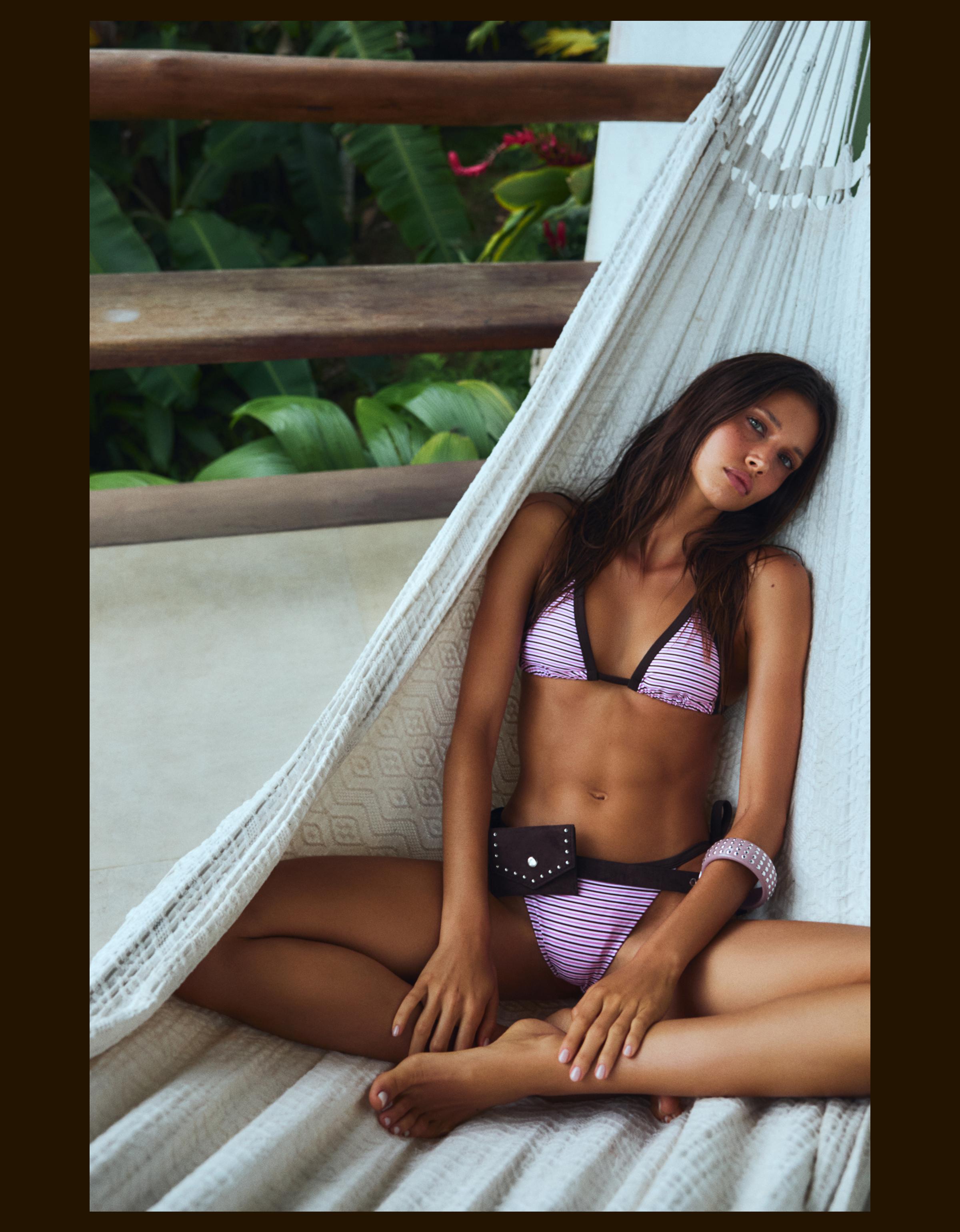 Contrast triangle bikini top — Pink