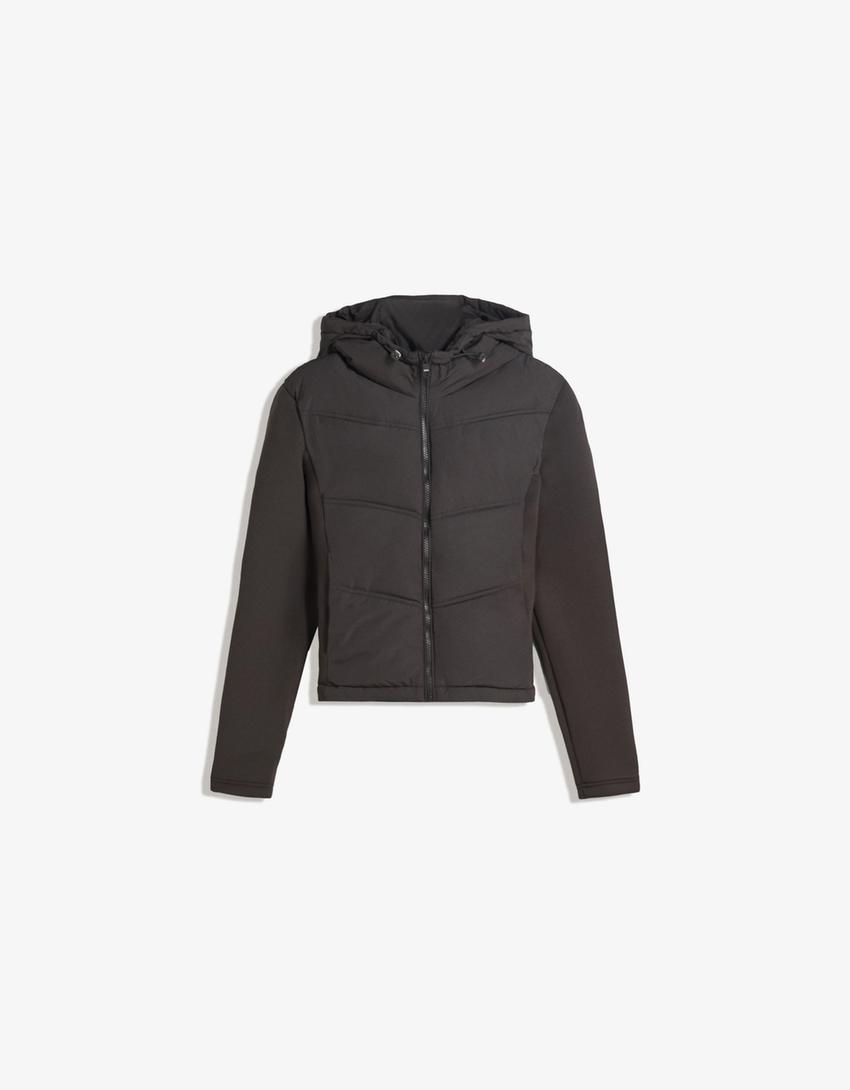 Cazadora acolchada combinada efecto neopreno-Negro
