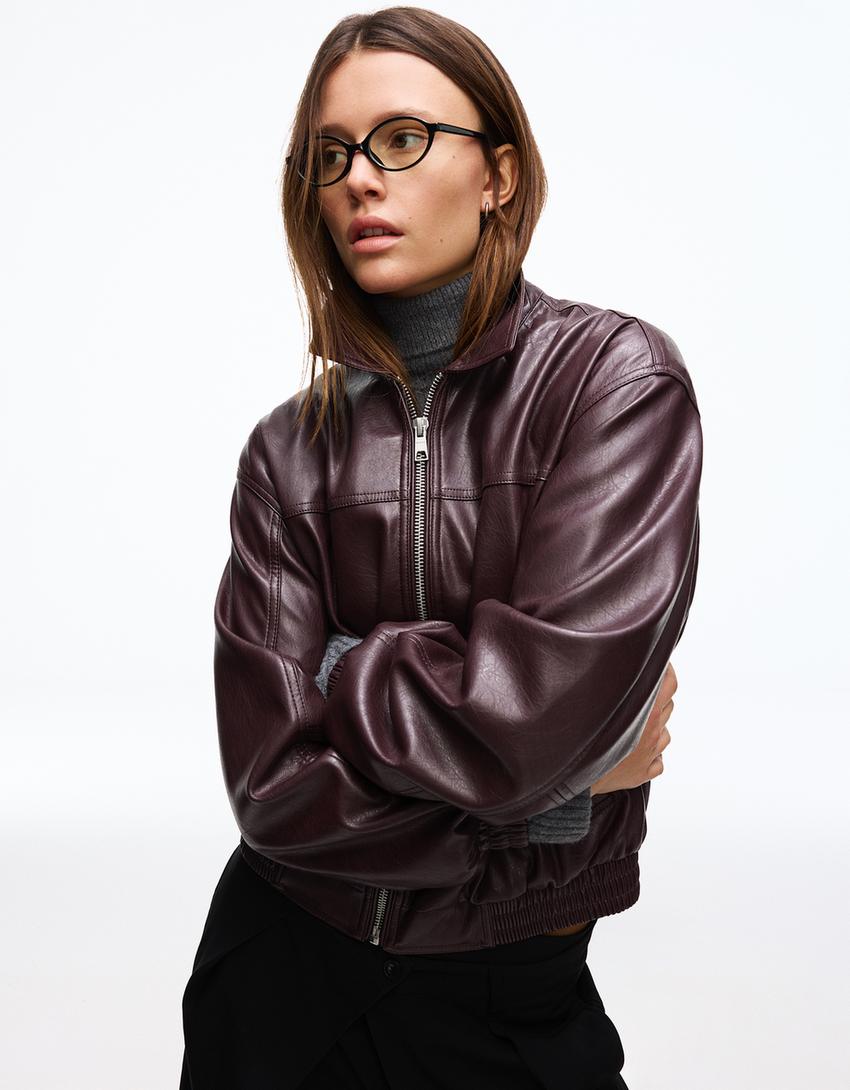 Suni deri ceket-Kızıl kahverengi