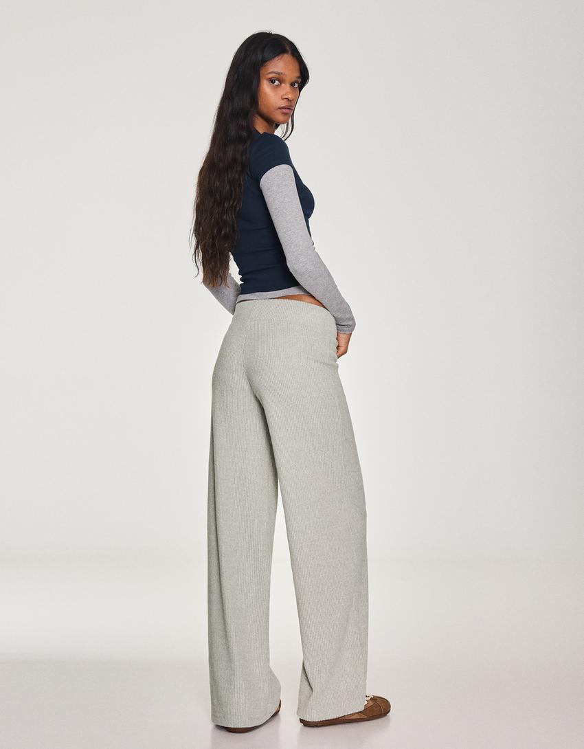 Soft-touch wide-leg trousers-Sand