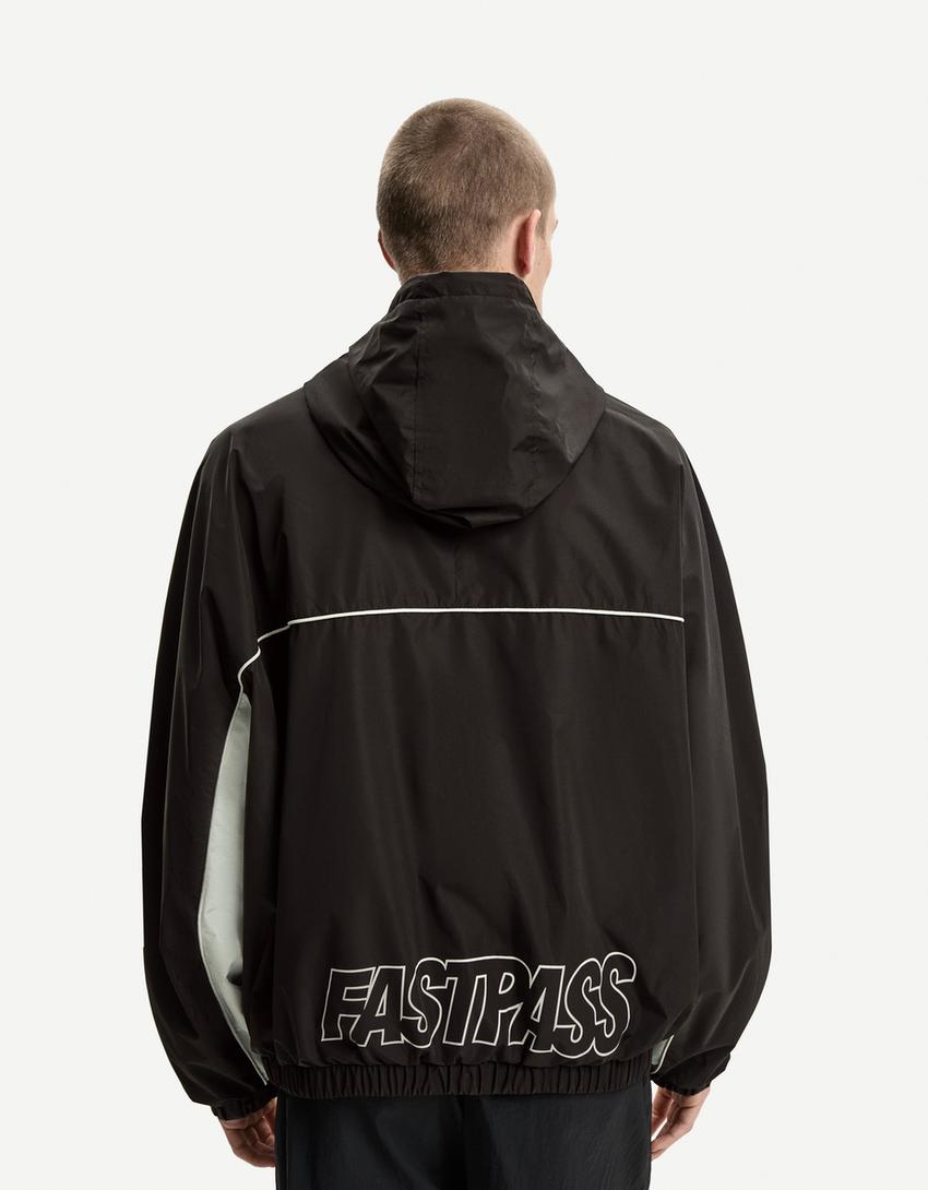 Blouson léger color block capuche-Noir
