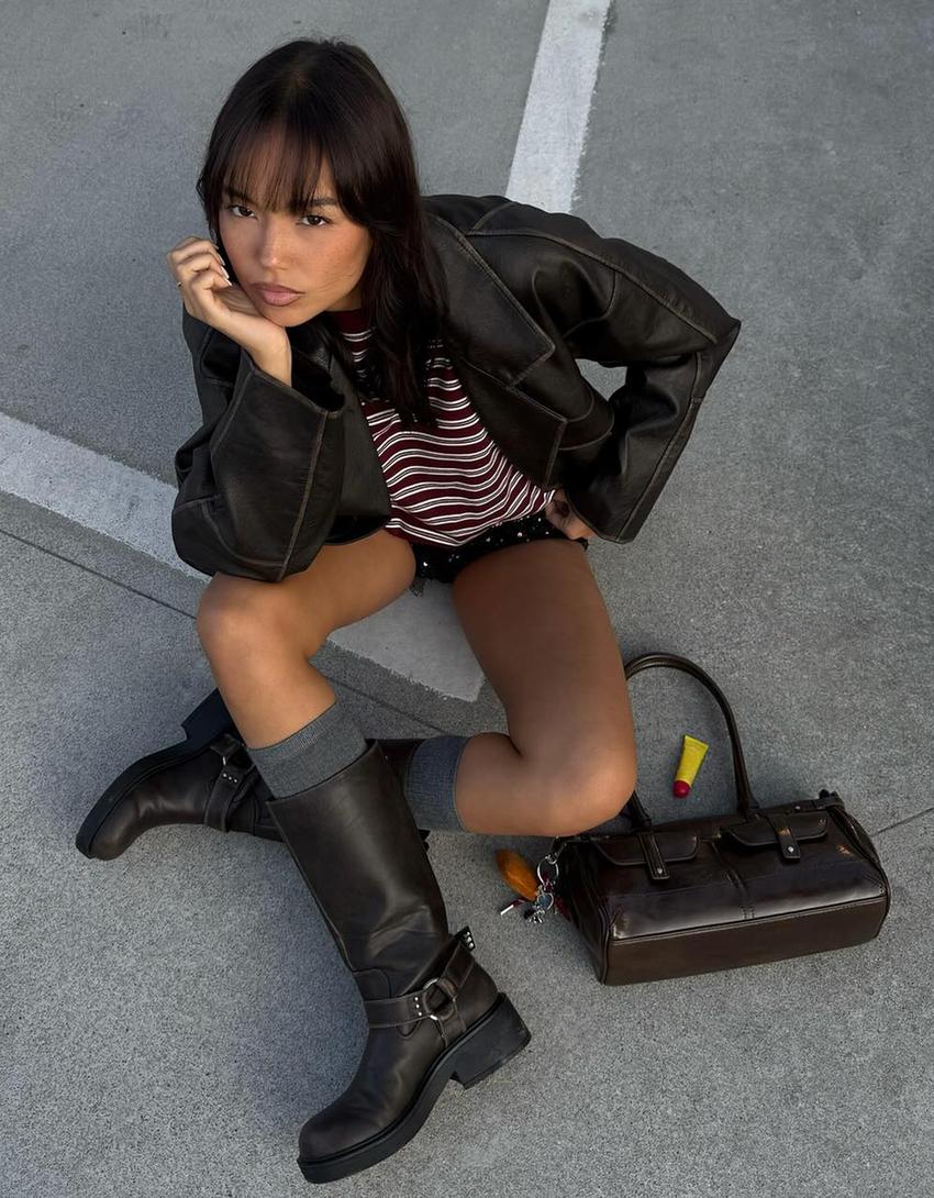 Cazadora efecto piel solapa-Marrón