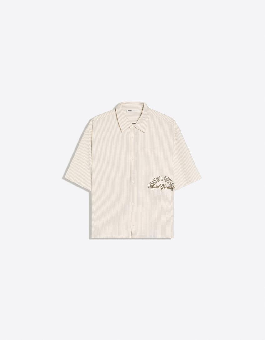Camicia a maniche corte ricamata-Avorio