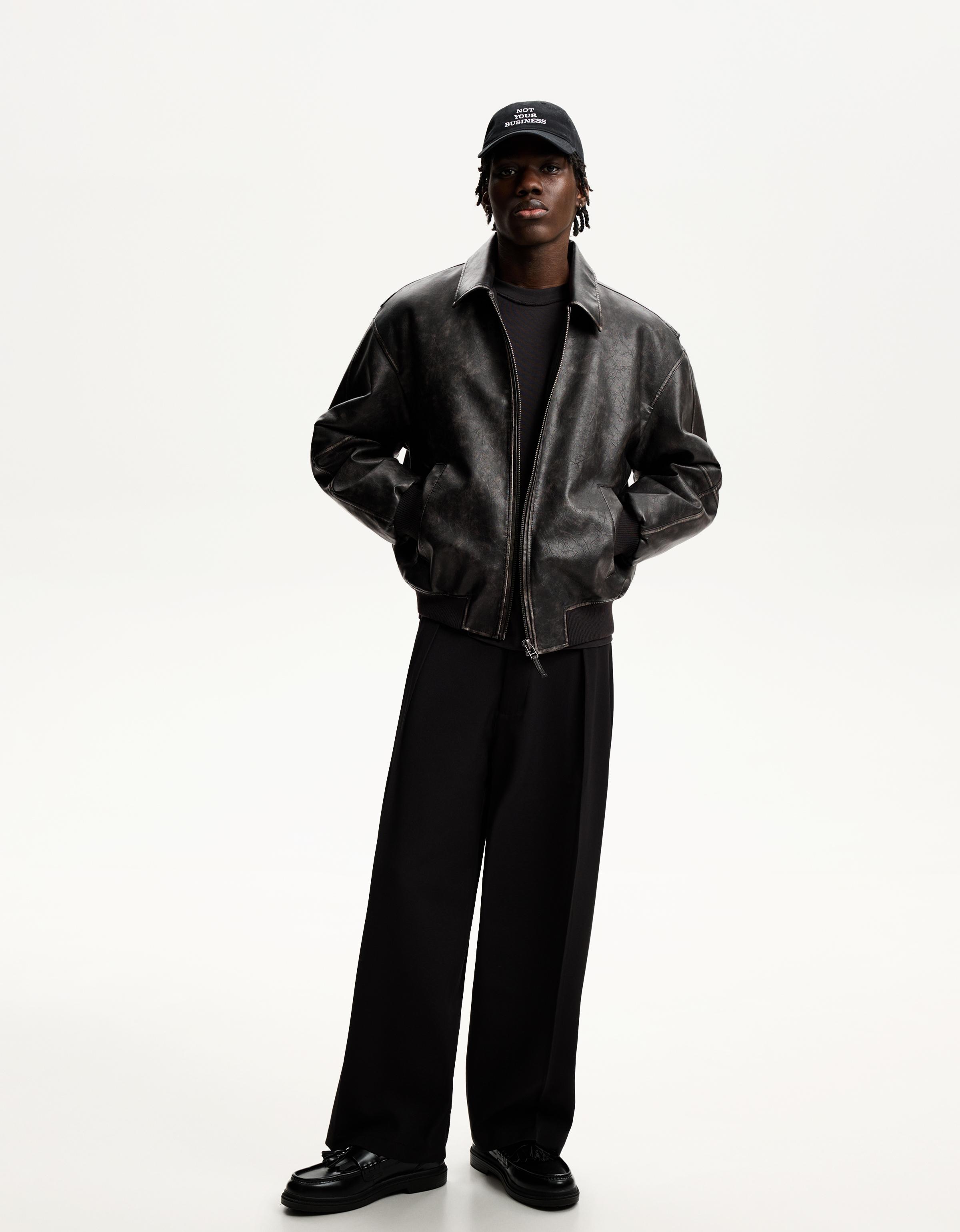 Faux leather bomber jacket - Outerwear - Men | Bershka Faux leather bomber jacket - Outerwear - Men | Bershka