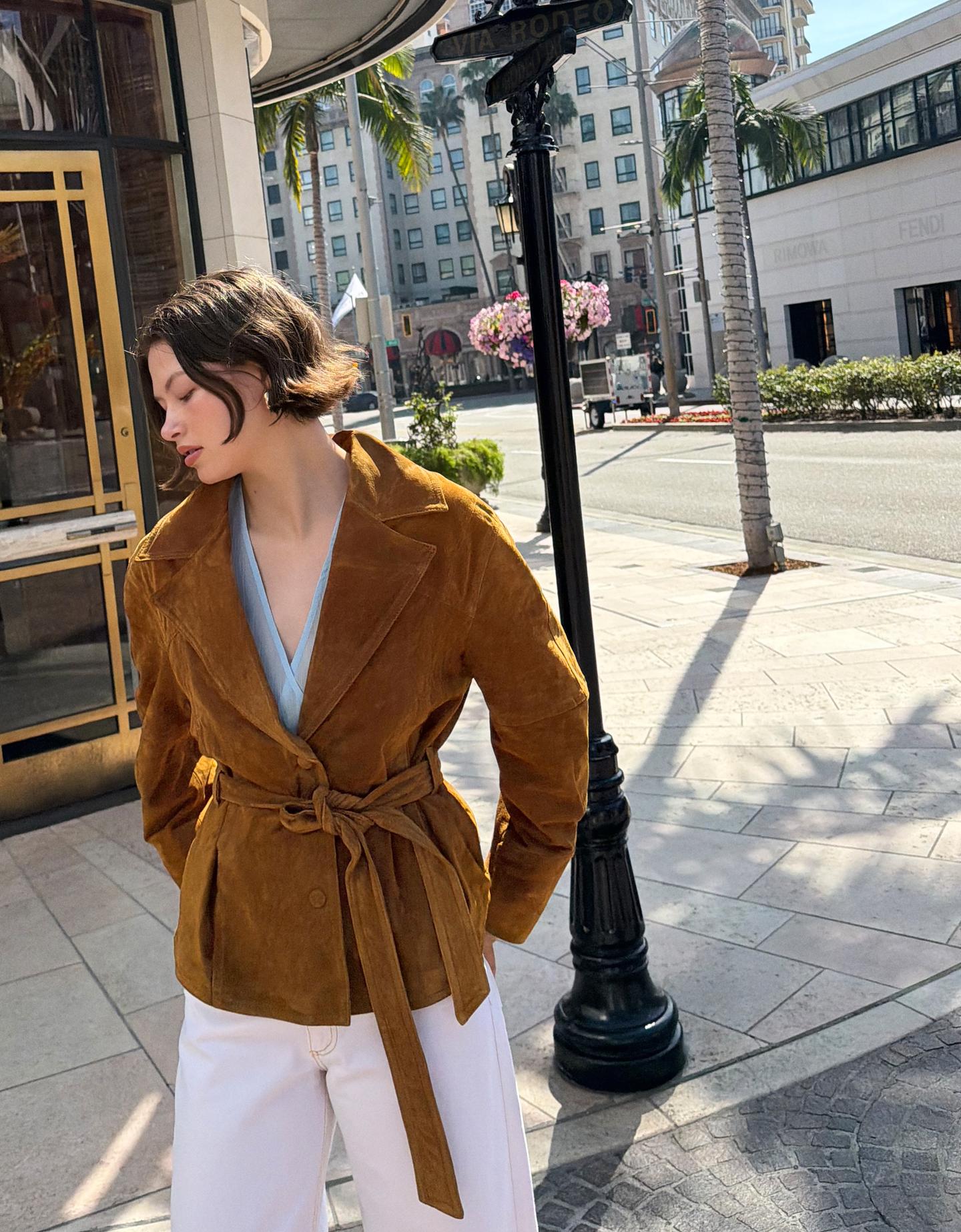 Bershka Giubbotto Scamosciato Con Cintura Donna M Marrone