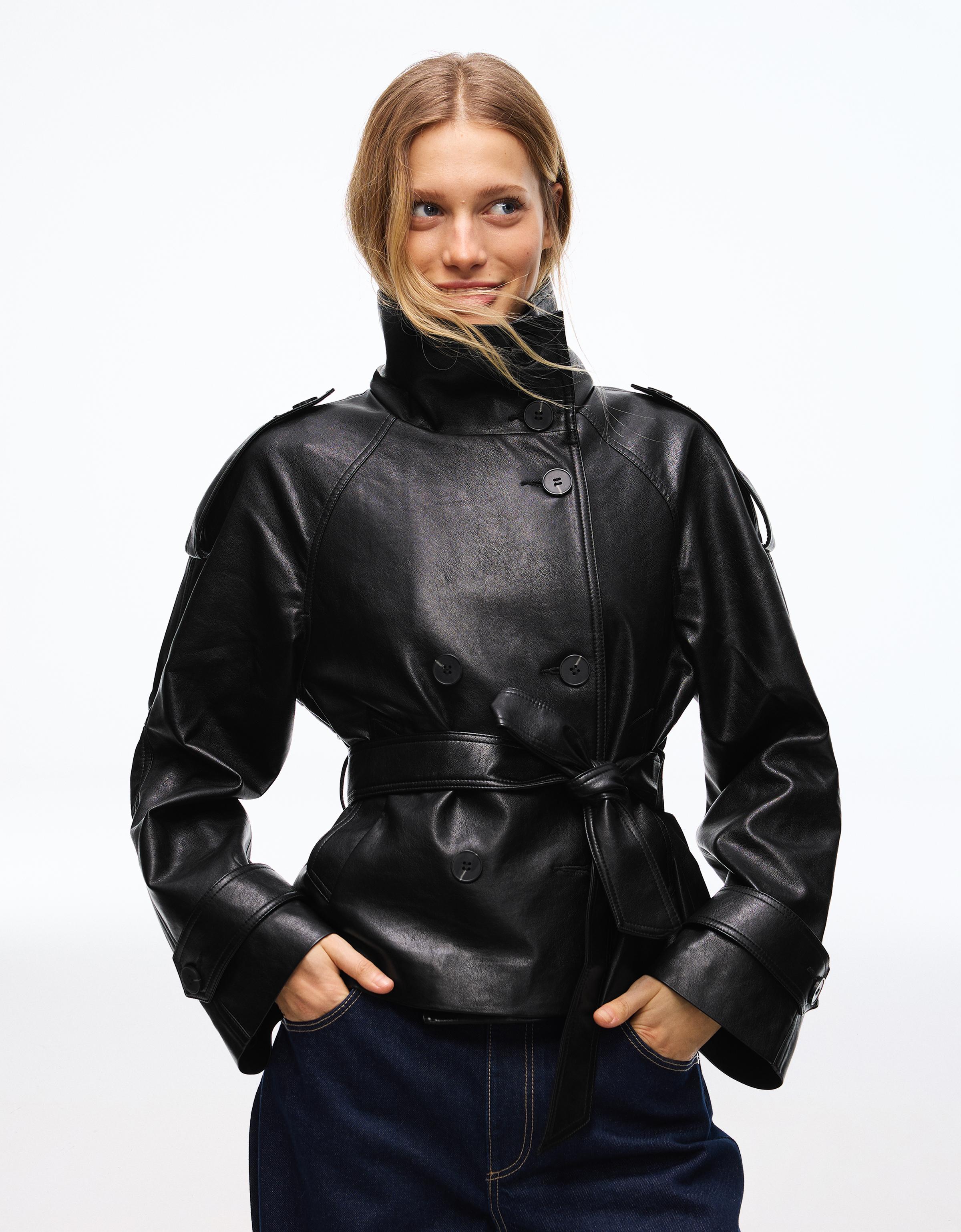Cropped leather effect trench jacket - Jackets and trench - Women