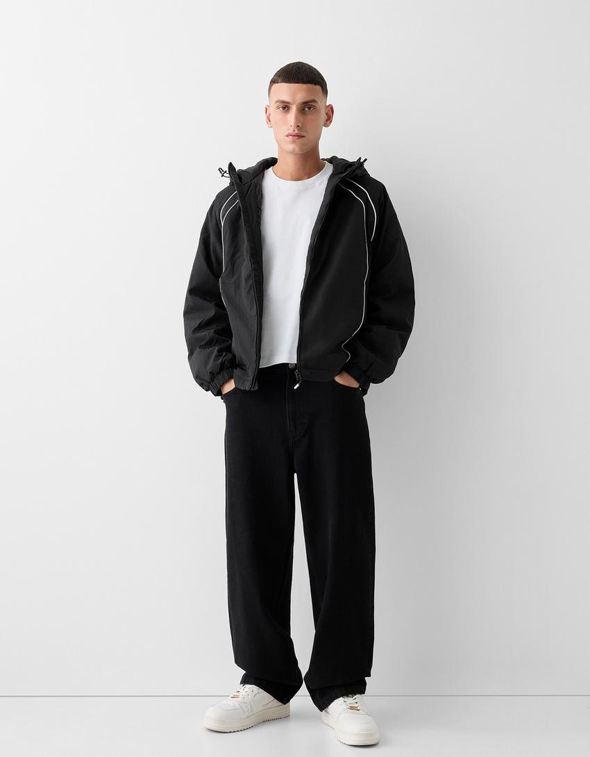 Cazadora capucha técnica contraste-Negro-3