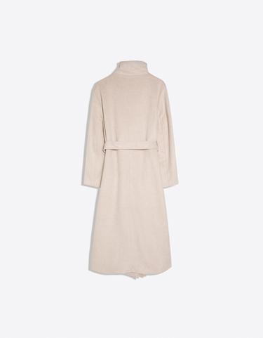 Long funnel neck coat with belt — Sand 6