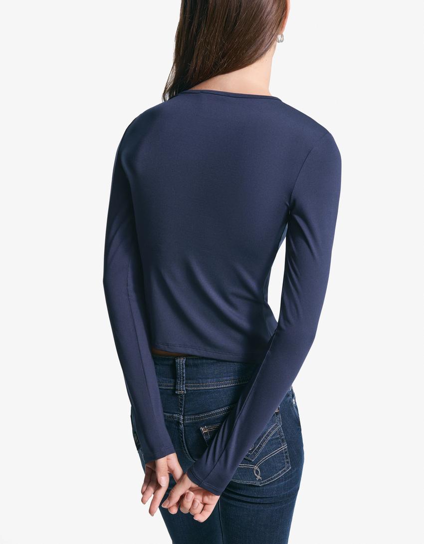 Long sleeve T-shirt with buttons-Navy-1