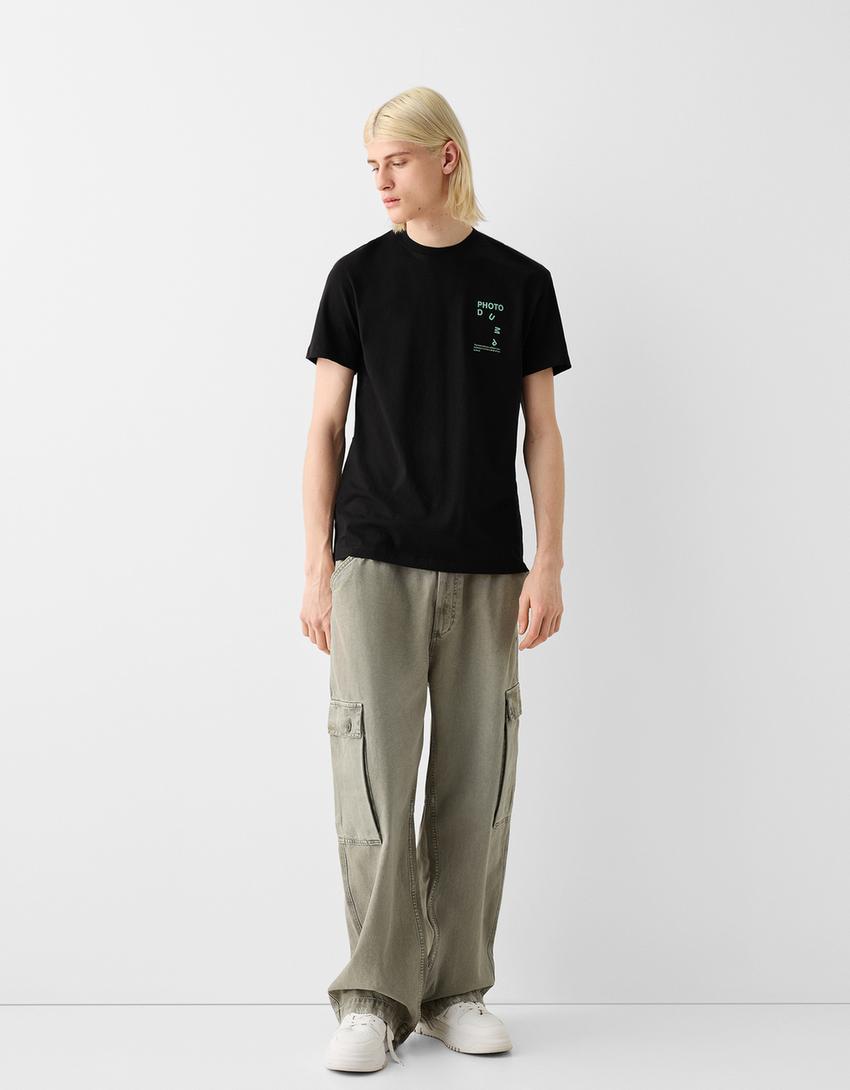 Short sleeve T-shirt with print-Black-3