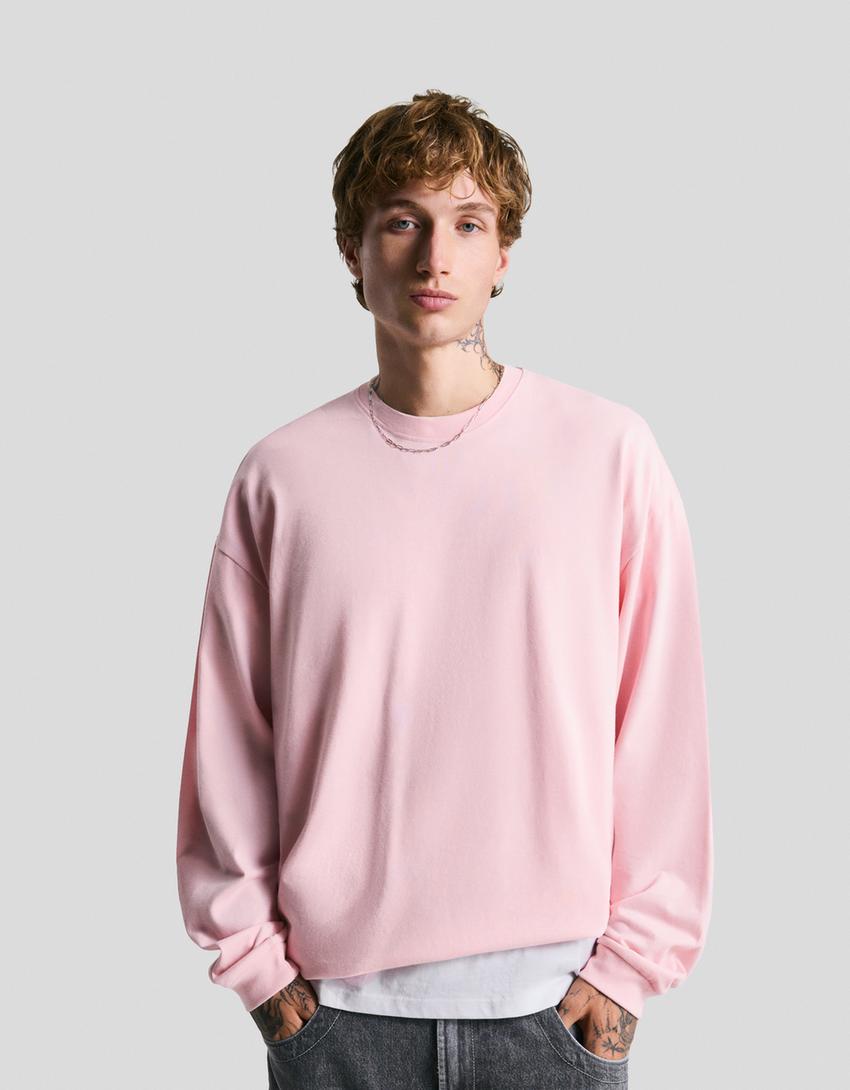 Long sleeve boxy fit T-shirt-Pink-3