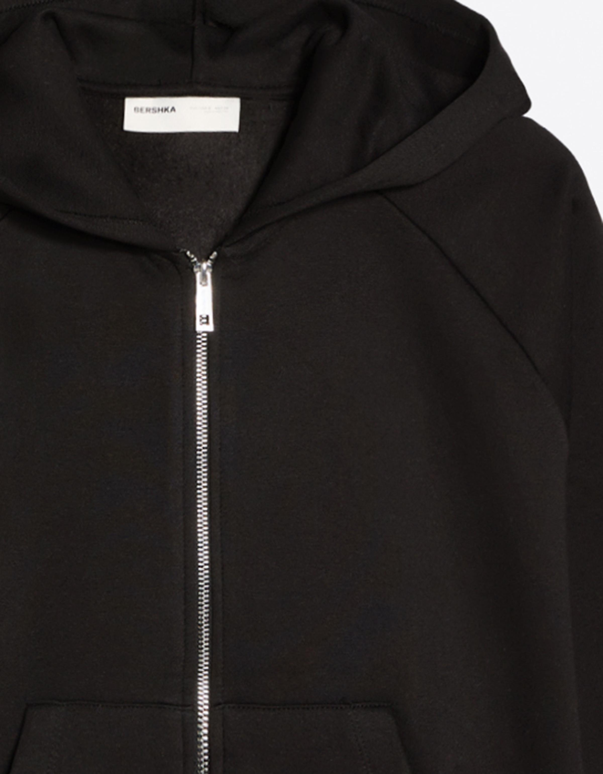 Zip-up plush hooded jacket — Black