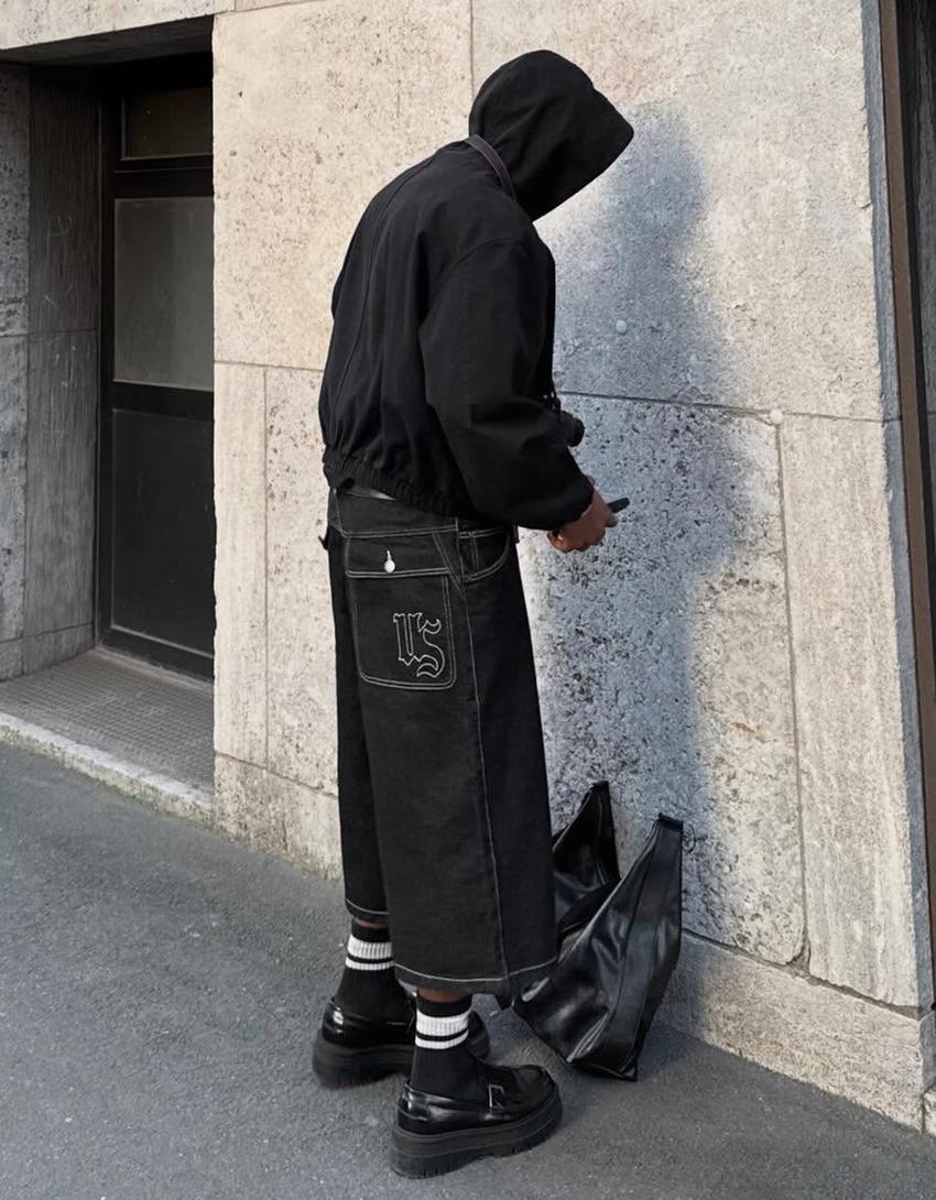 Bermuda en denim super baggy fit-Noir