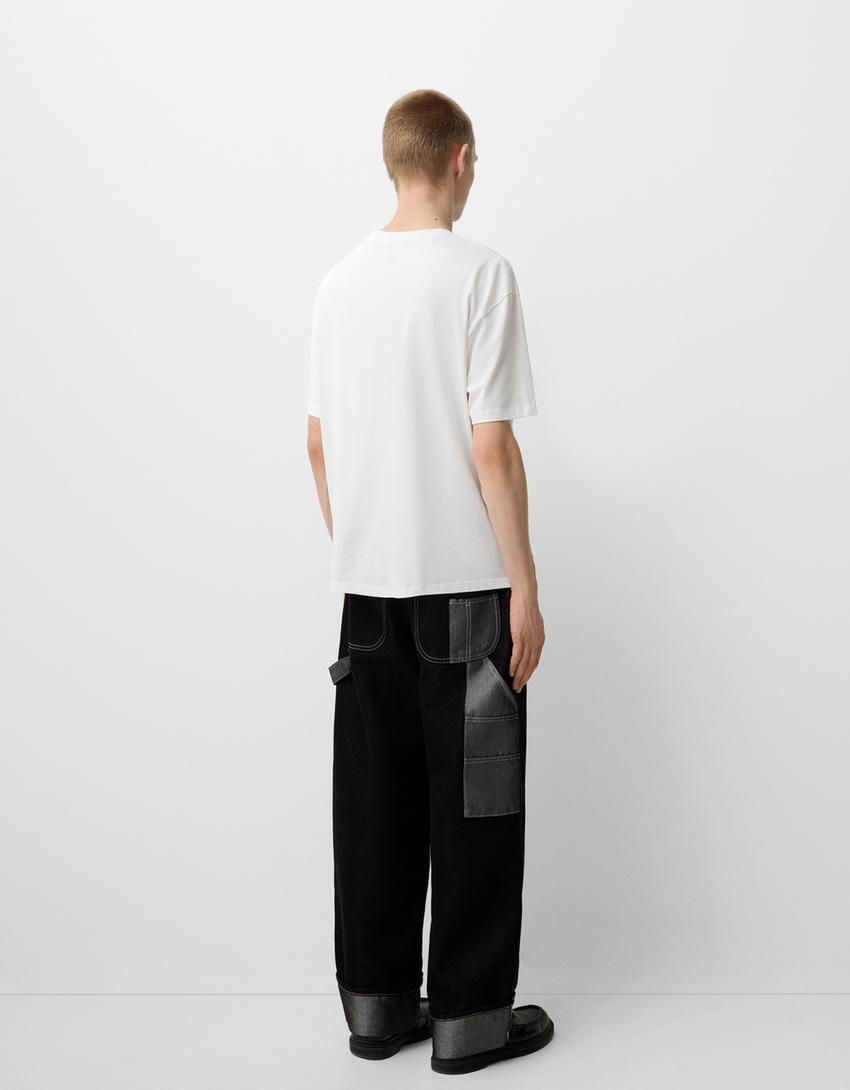 Bershka Wearable Art short sleeve T-shirt-White-2