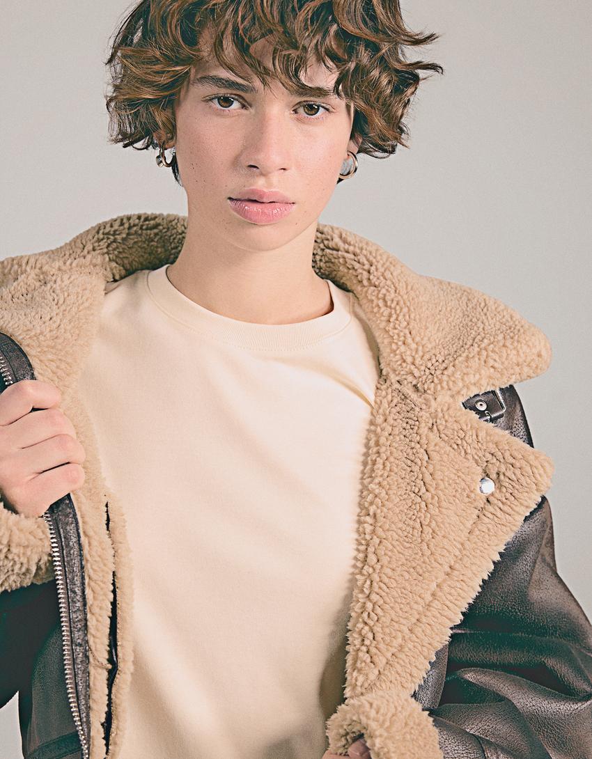 Camiseta manga corta heavy cotton-Beige