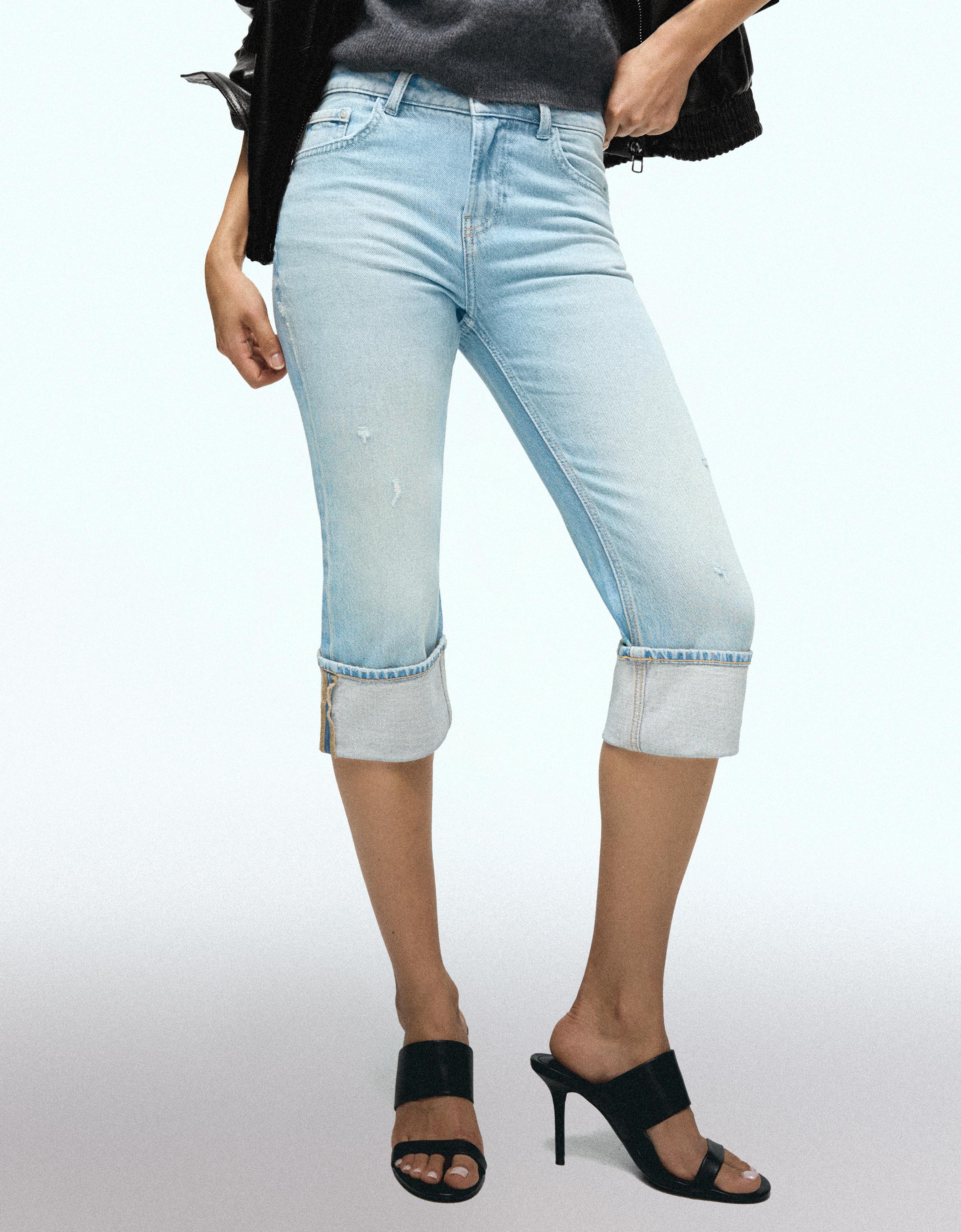 Bershka Kapri boy katlamalı jean görsel 5