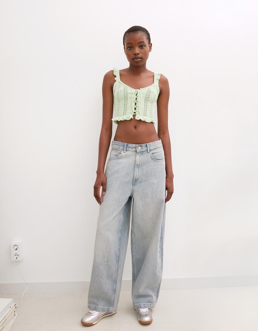 Ruffled top with ties-Green-1