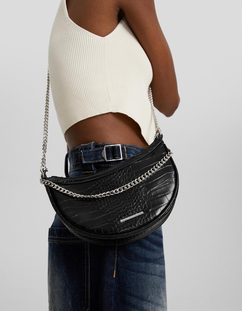 حقيبة كروس منقوشة متعددة الطرق بطبعة حيوانية-أسود-3