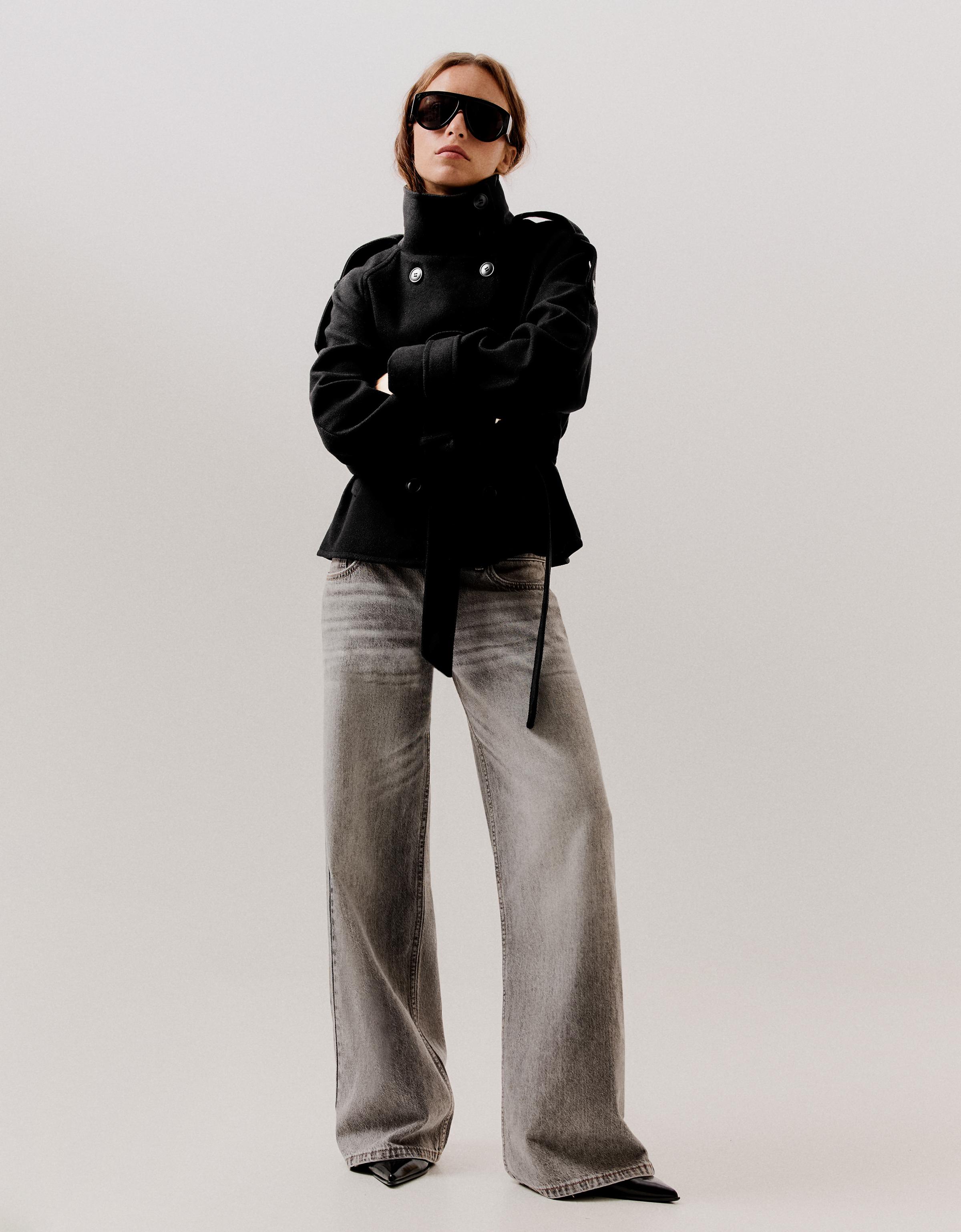 Funnel neck trench jacket — Black