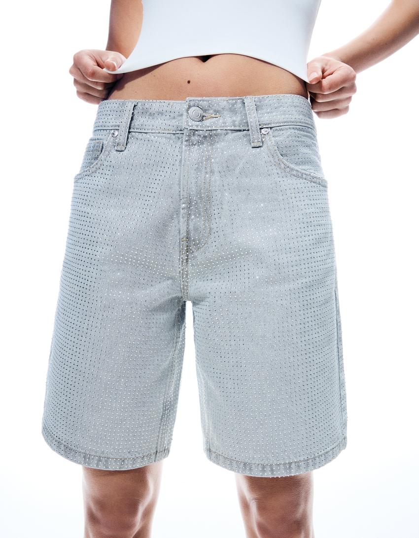 Bermuda denim brillant-Gris-1