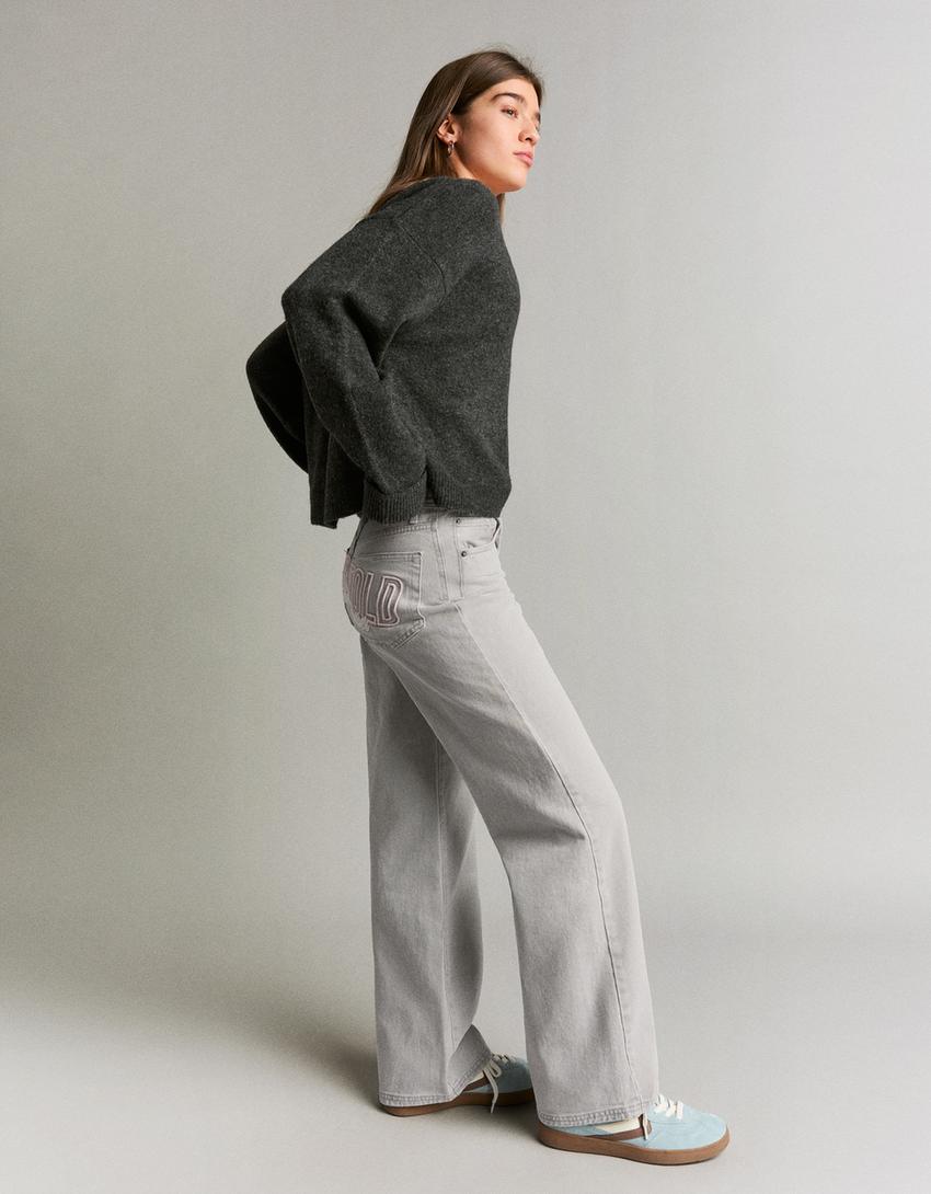 Twill straight-leg trousers-Grey