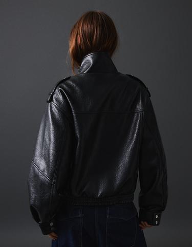 Leather effect funnel neck jacket — Black 2