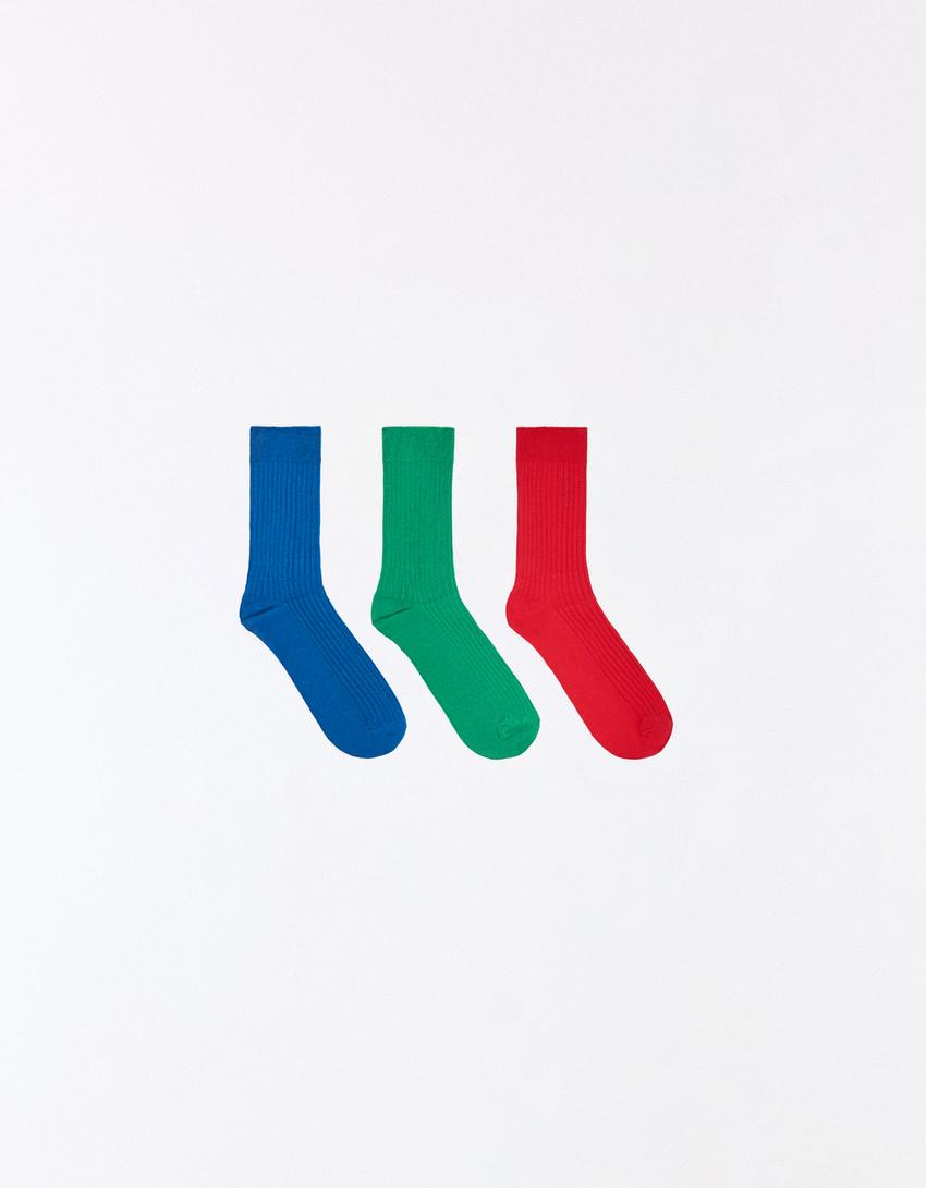 Set of 3 colored socks-Red