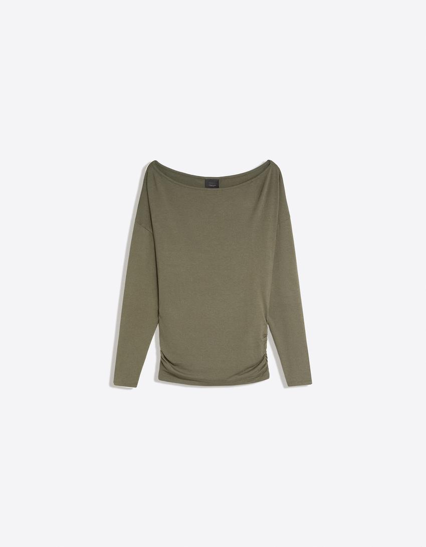Langarmshirt mit asymmetrischem Ausschnitt-Khaki