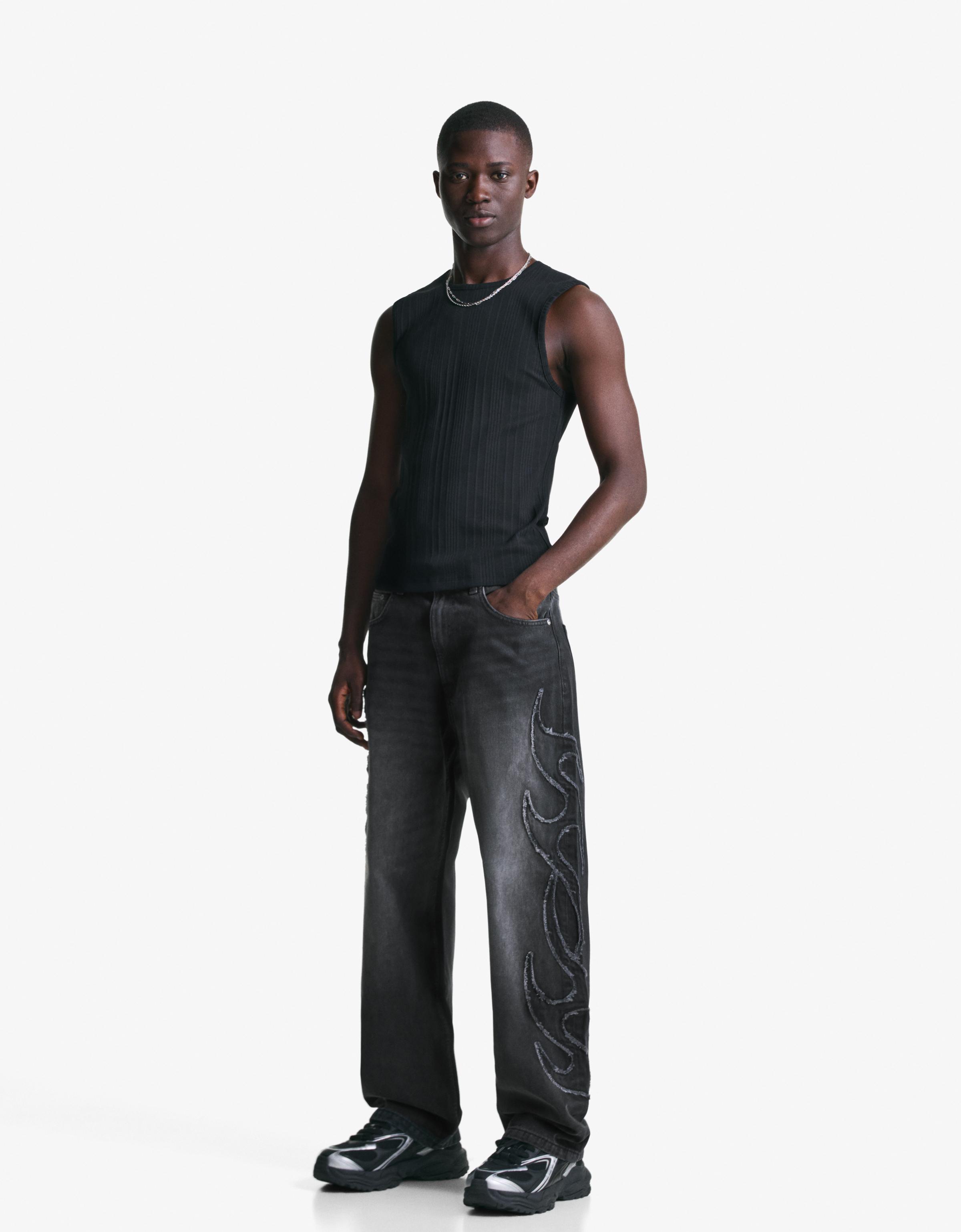 Bershka Baggy Jeans Mit Patch Herren 44 Schwarz