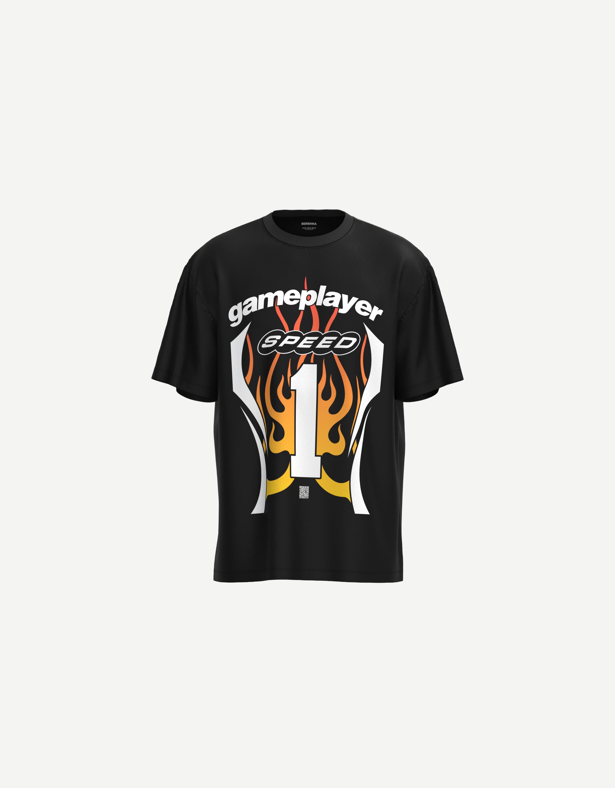 Bershka Sport-T-Shirt Mit Kurzen Ärmeln Und Digitalfilter Herren S Schwarz