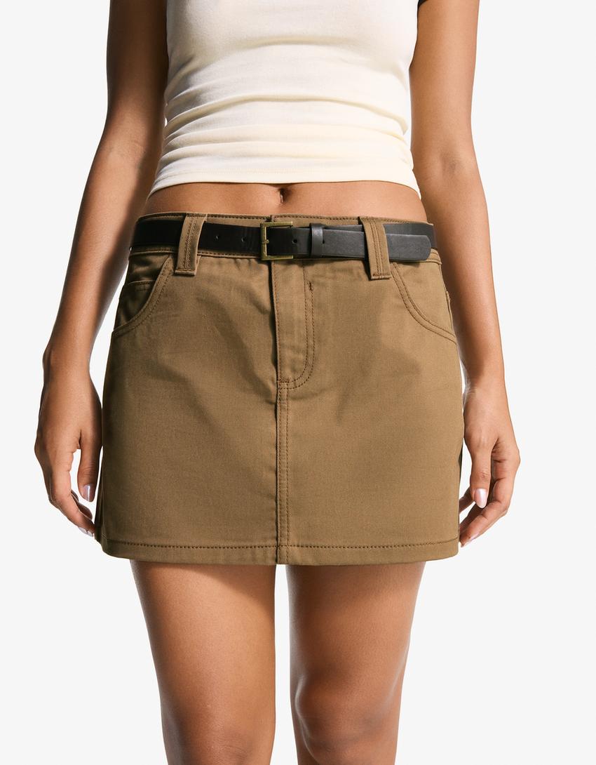 Mini-jupe ceinture-Camel-2