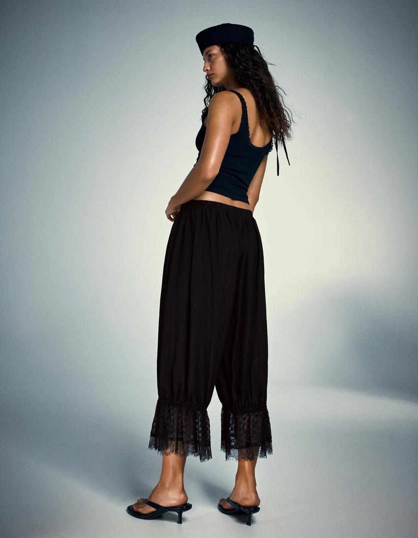 Pantalón bombacho lencero-Negro