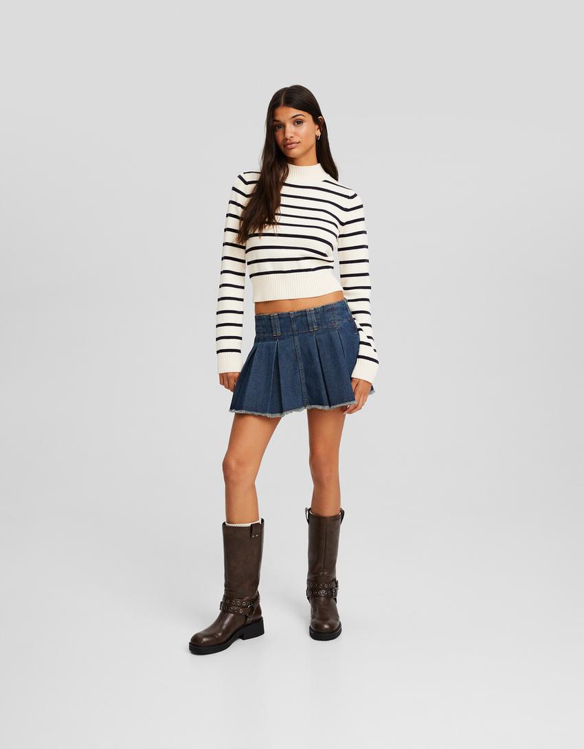 سويتر مخطط برقبة عالية-كريمي-3