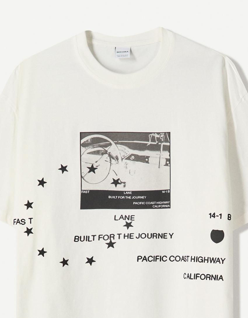T-Shirt mit Print und kurzen Ärmeln-Grbrochenes Weiss-2